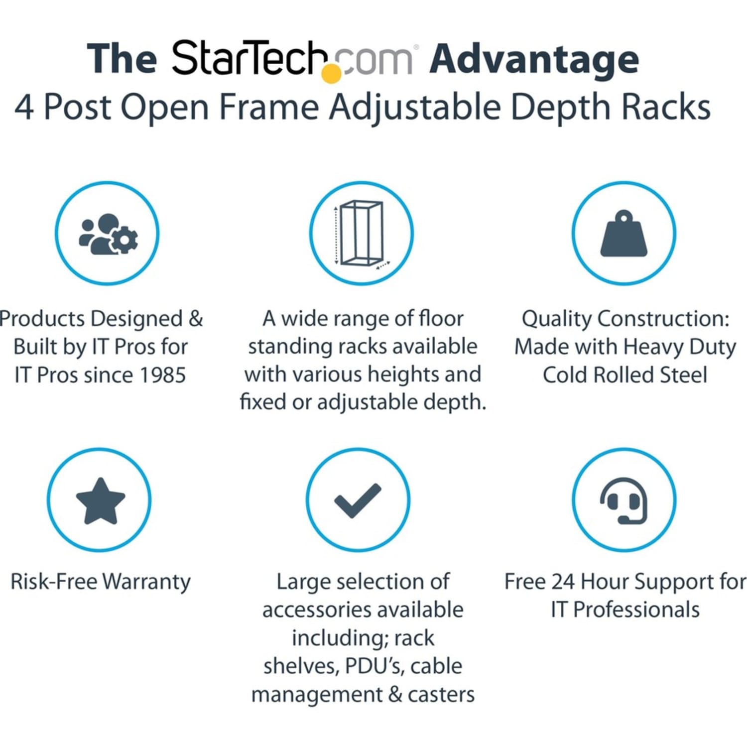 StarTech.com 15U Open Frame Rack - 4 Post - 22-40 in. Adjustable Depth - 1200 lbs Weight Capacity - Includes Casters (4POSTRACK15U) - Image 5