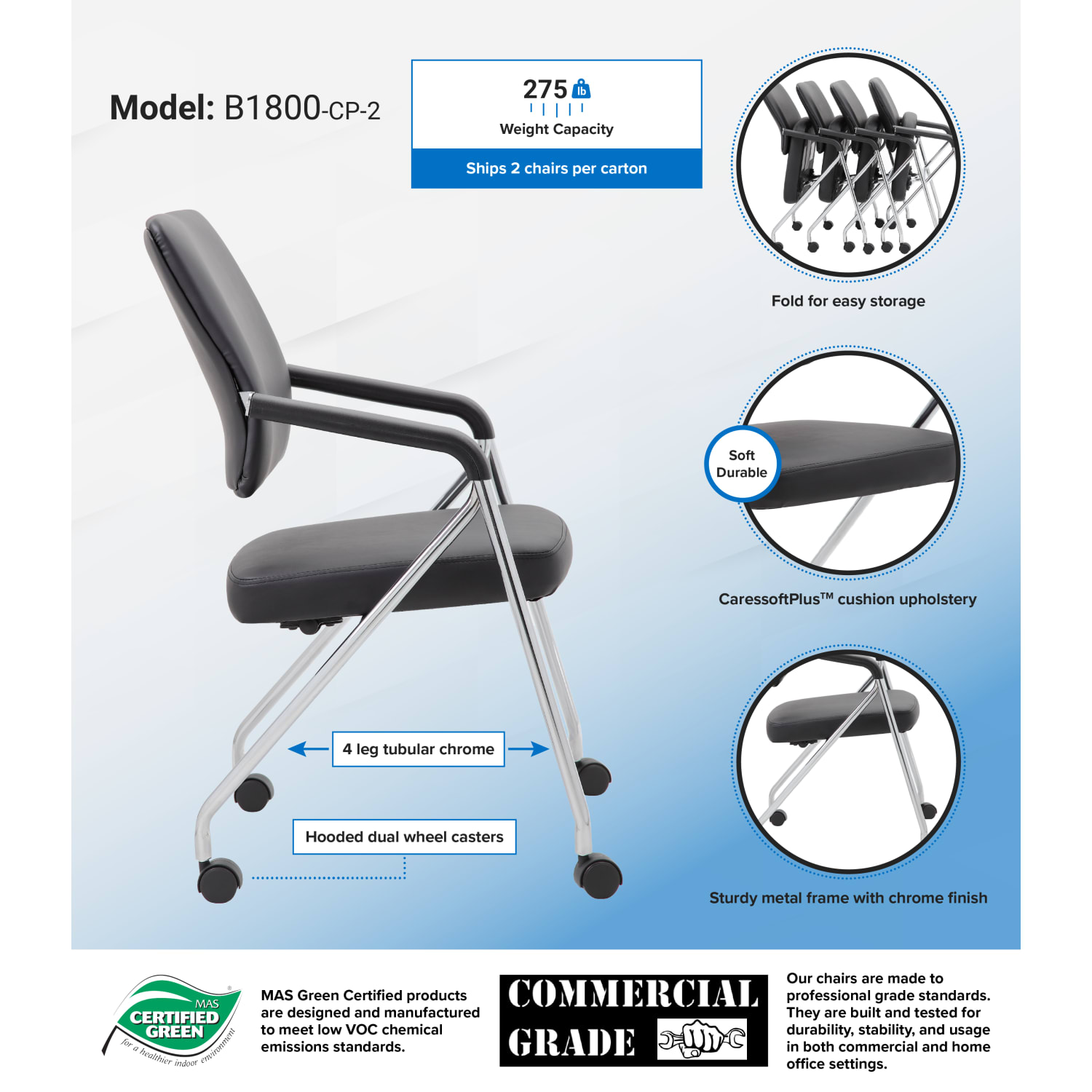 Boss Office Products Nesting Chairs, Black/Chrome, Set of 2 - Image 4