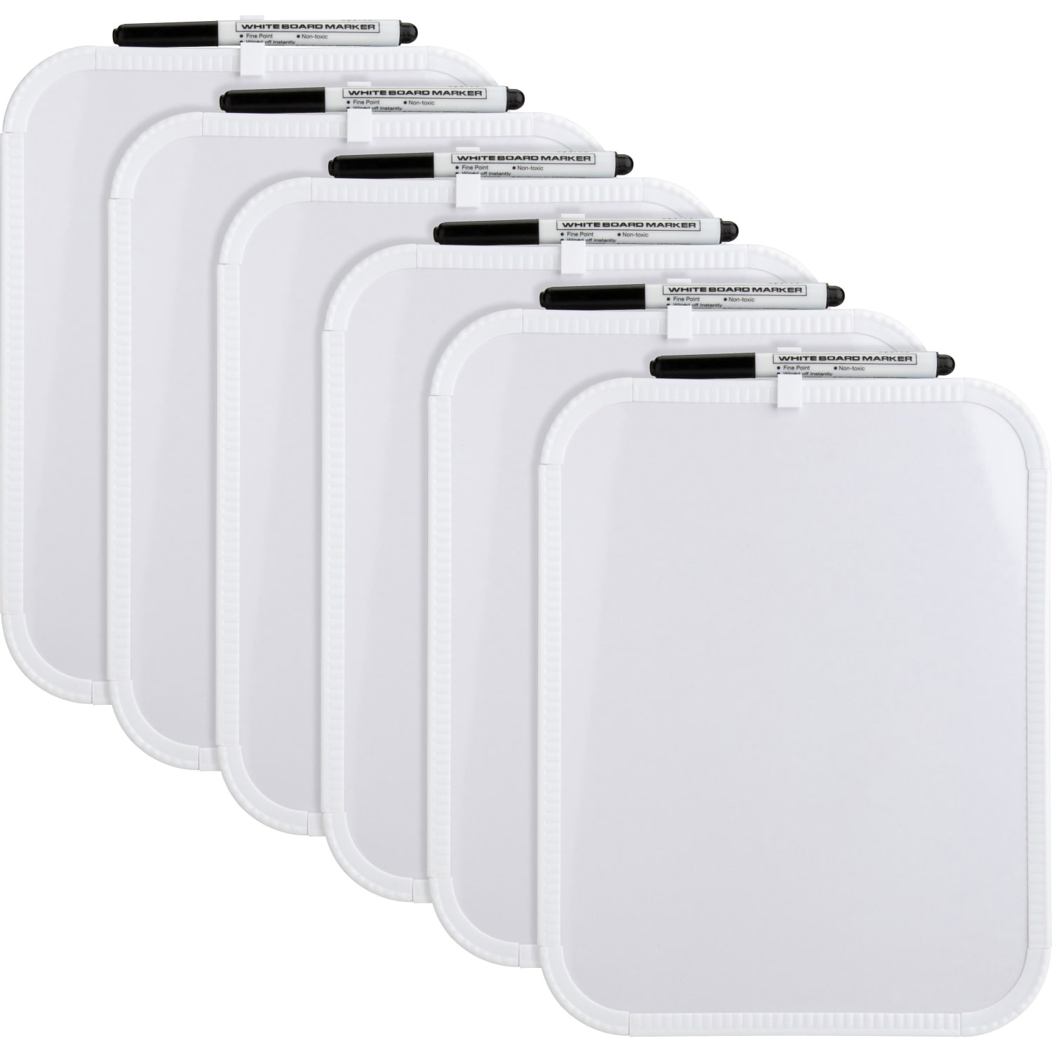 Lorell Personal Dry-Erase Whiteboards, 11in x 8 1/2in, Plastic Frame With White Finish, Pack Of 6