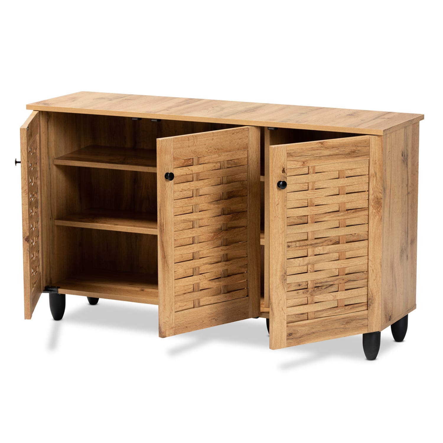 Baxton Studio Winda 45inW 3-Door Shoe Cabinet, Oak Brown - Image 3