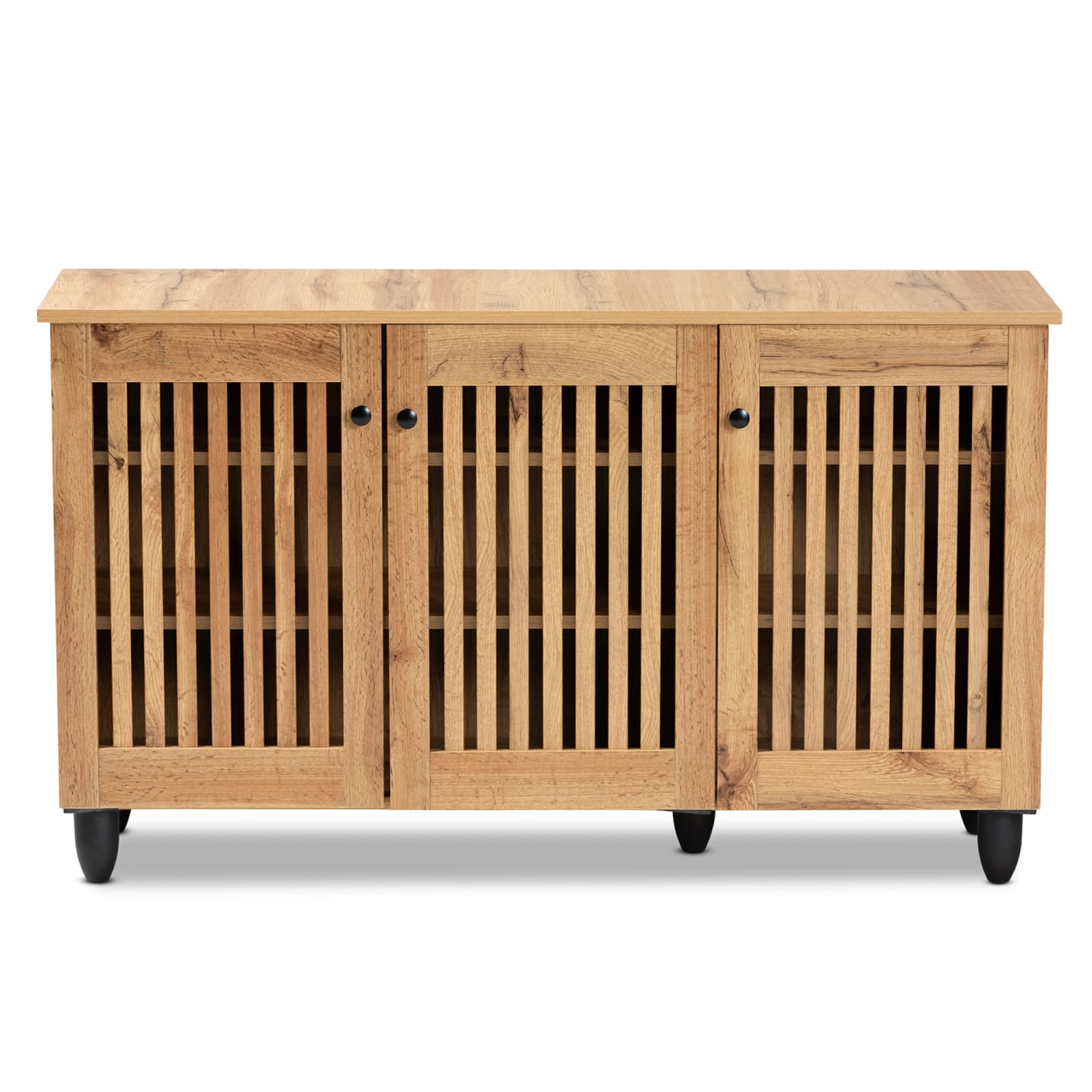 Baxton Studio Fernanda 45inW 3-Door Shoe Cabinet, Oak Brown - Image 4