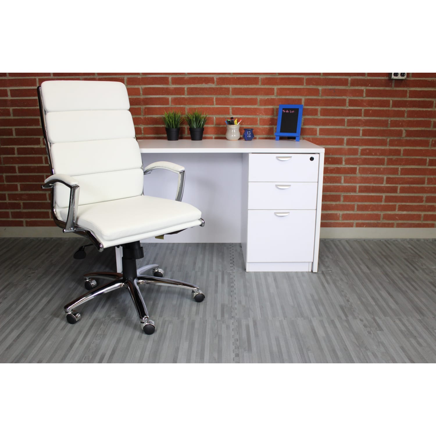 Boss Office Products CaressoftPlus Ergonomic Executive High Back Chair WhiteChrome PopularChairscom