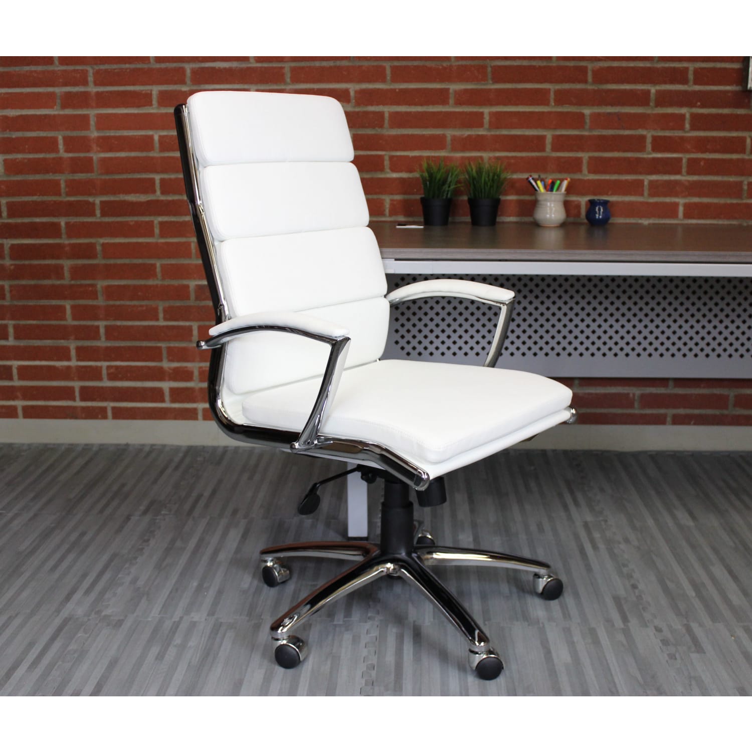 Boss Office Products CaressoftPlus Ergonomic Executive High Back Chair WhiteChrome PopularChairscom