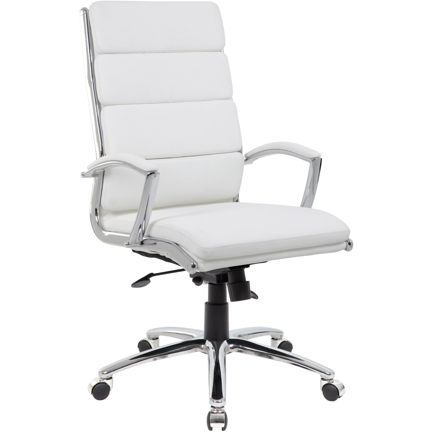 Boss Office Products CaressoftPlus Ergonomic Executive High Back Chair WhiteChrome PopularChairscom