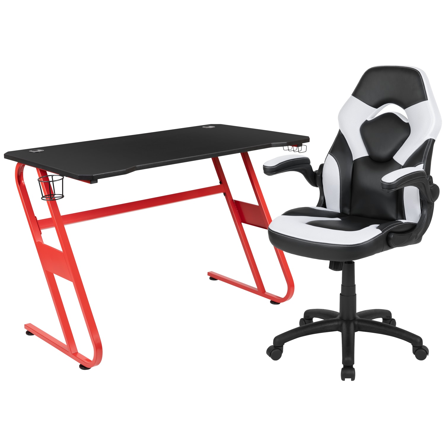 Flash Furniture Gaming Desk And Racing Chair Set With Cup Holder And Headphone Hook, White - Image 3