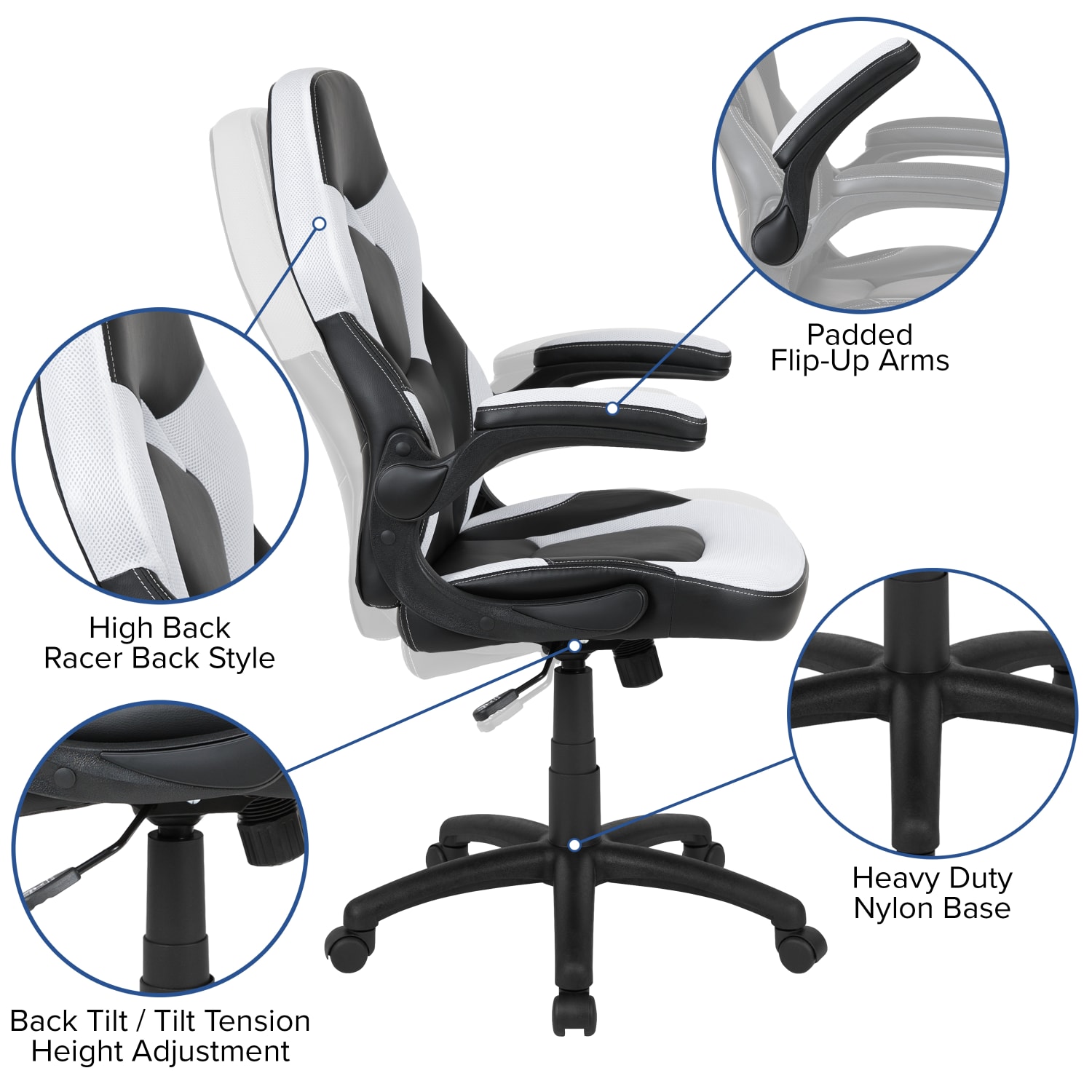 Flash Furniture Gaming Desk And Racing Chair Set With Cup Holder And Headphone Hook, White - Image 5