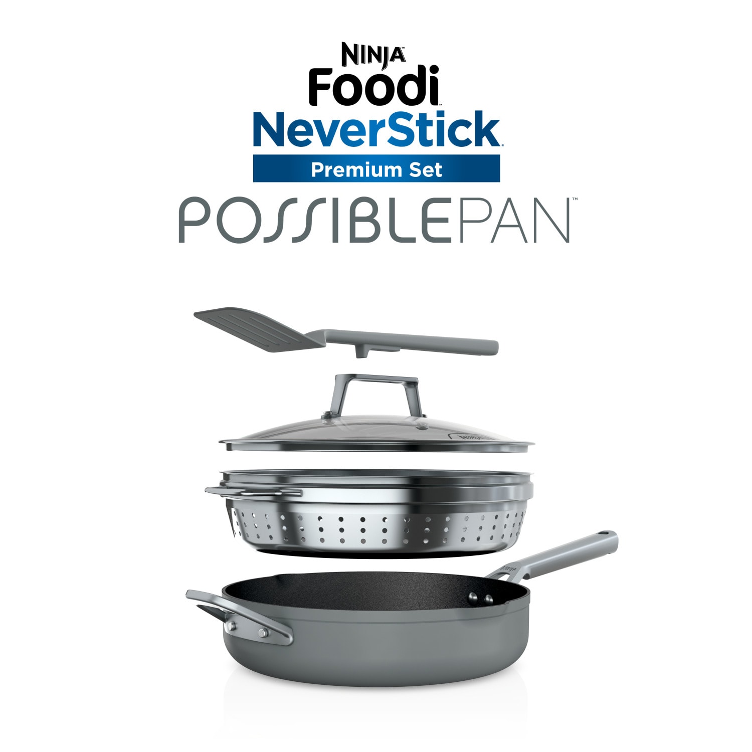 Ninja Foodi NeverStick Premium PossiblePan Set, Sea Salt Gray - Image 4