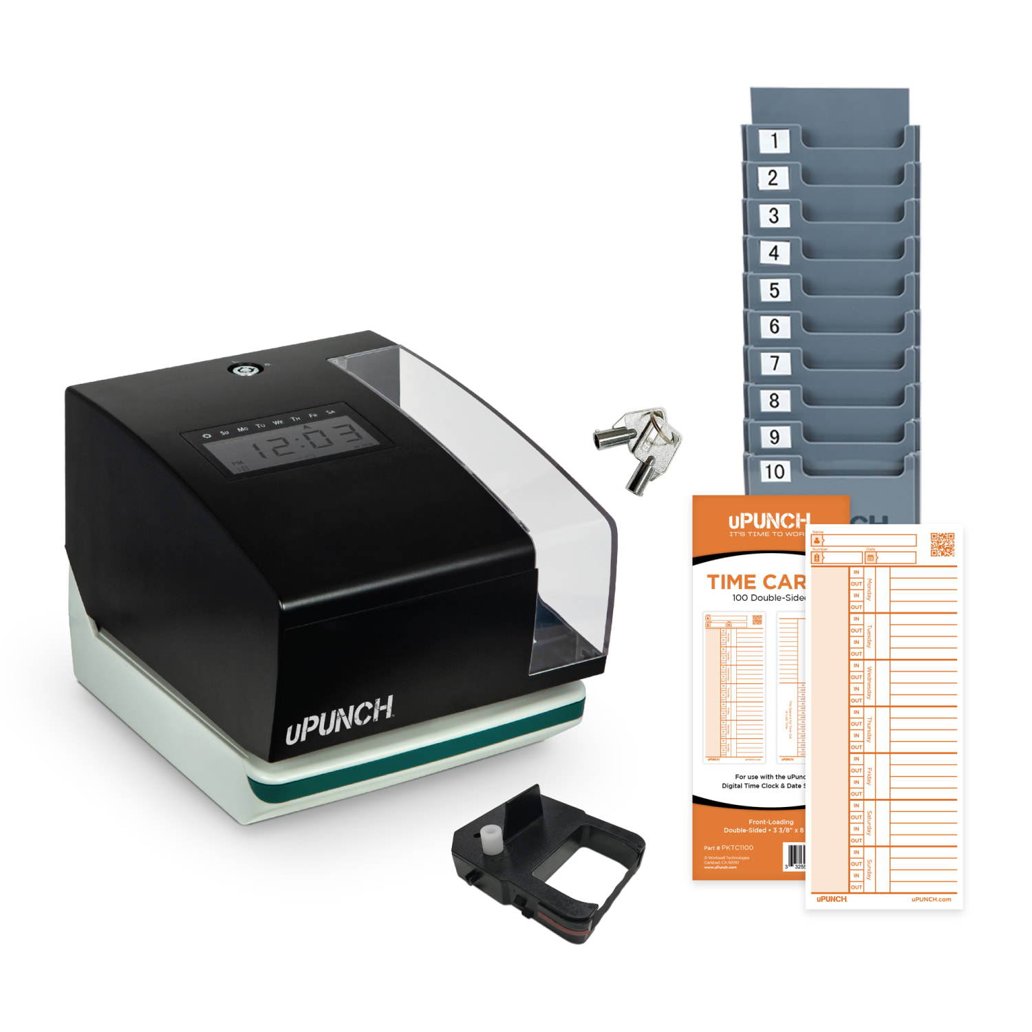 uPunch Digital Time Clock And Date Stamp Bundle, Unlimited Employees, 8inH x 6-13/16inW x 6inW, Black - Image 3