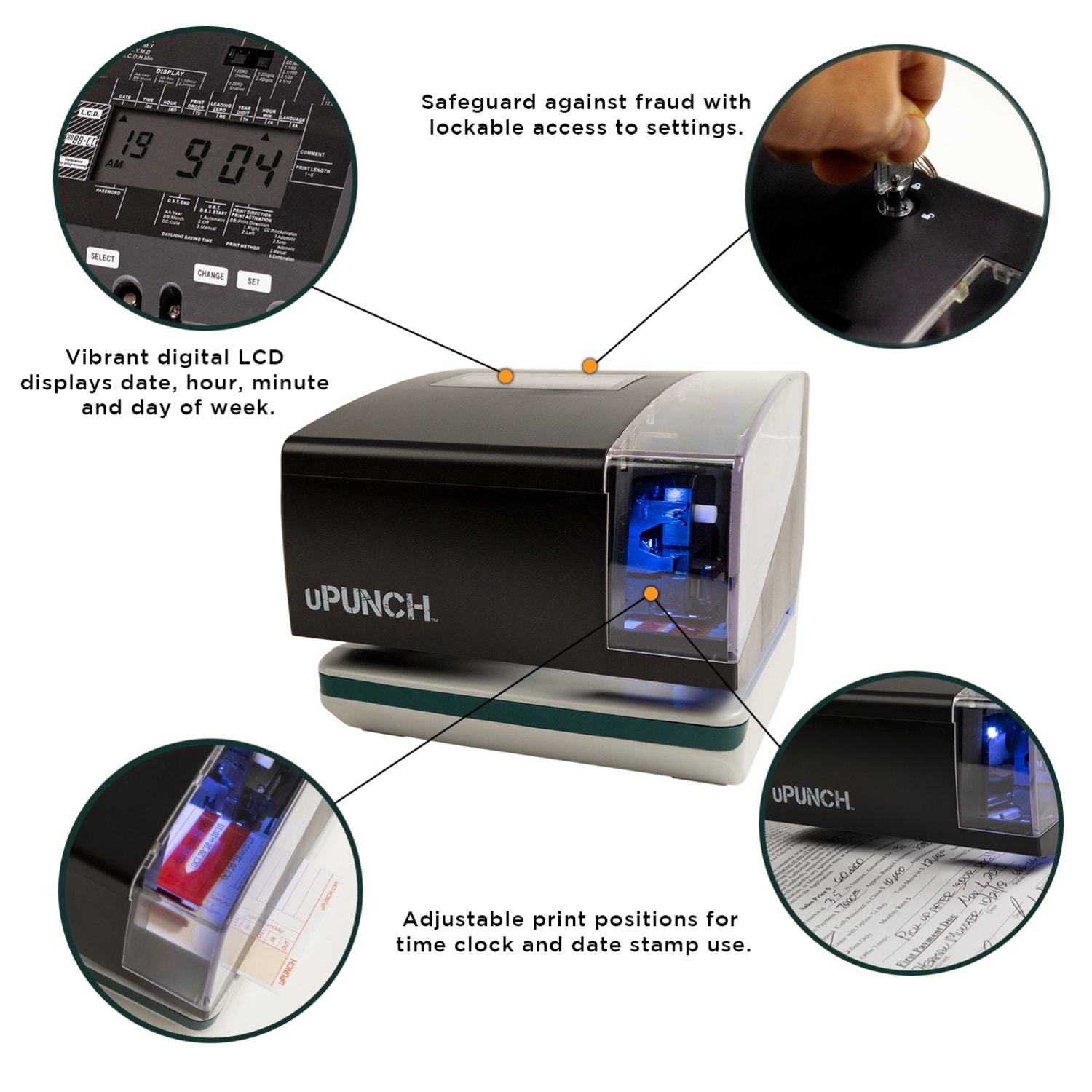 uPunch Digital Time Clock And Date Stamp Bundle, Unlimited Employees, 8inH x 6-13/16inW x 6inW, Black - Image 3