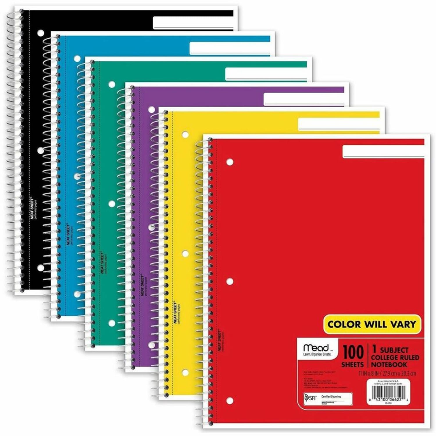 Mead Spiral Notebooks, 1 Subject, College Ruled, 100 Sheets, Assorted, Pack Of 12 - Image 4