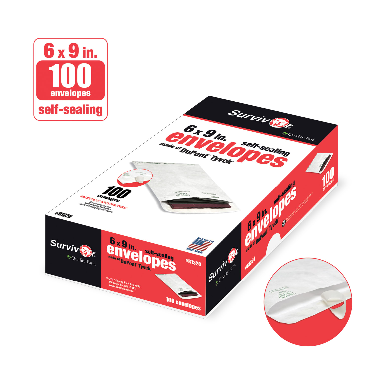 Quality Park Tyvek 6in x 9in Envelopes, Self-Adhesive Closure, White, Box Of 100 - Image 3