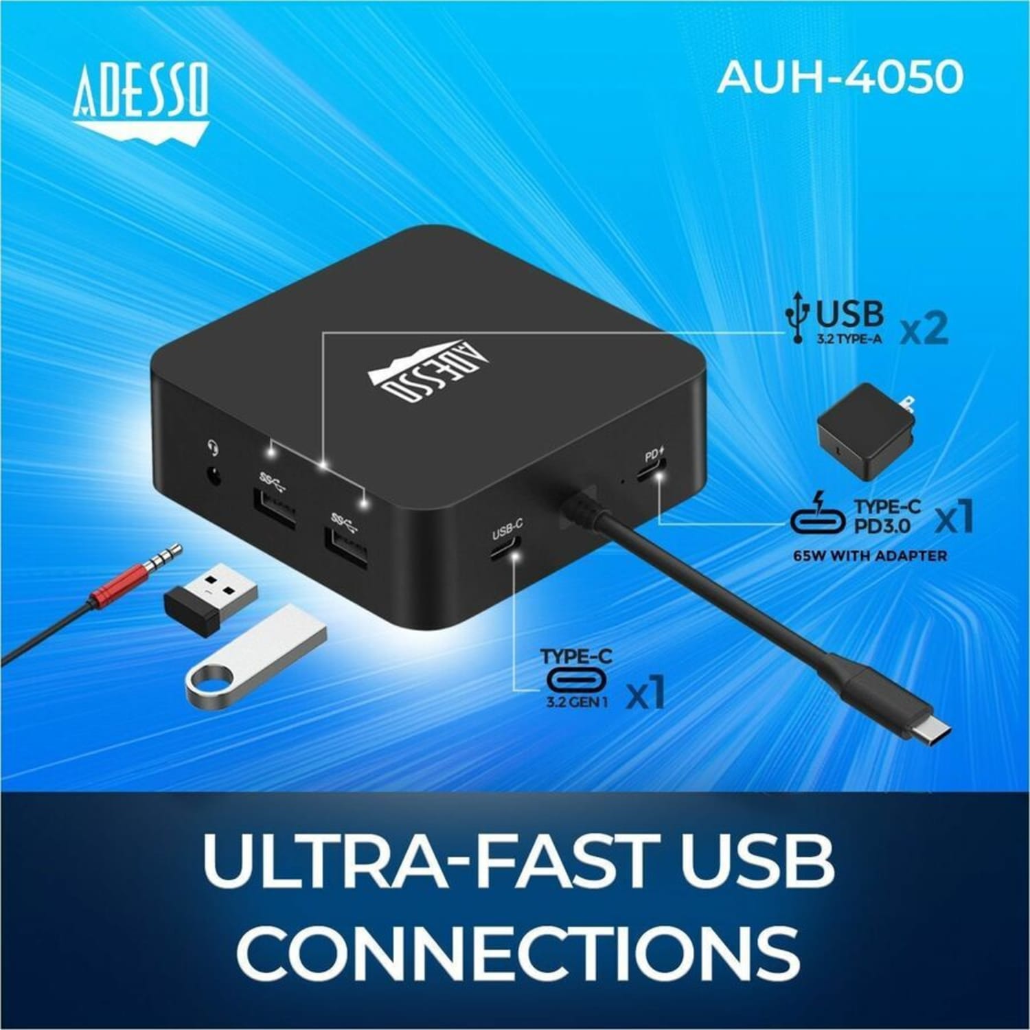 Adesso 11 in USB-C Multiport Docking Station(TAA Compliant) For TV/Monitor/Projector/Notebook - Image 6