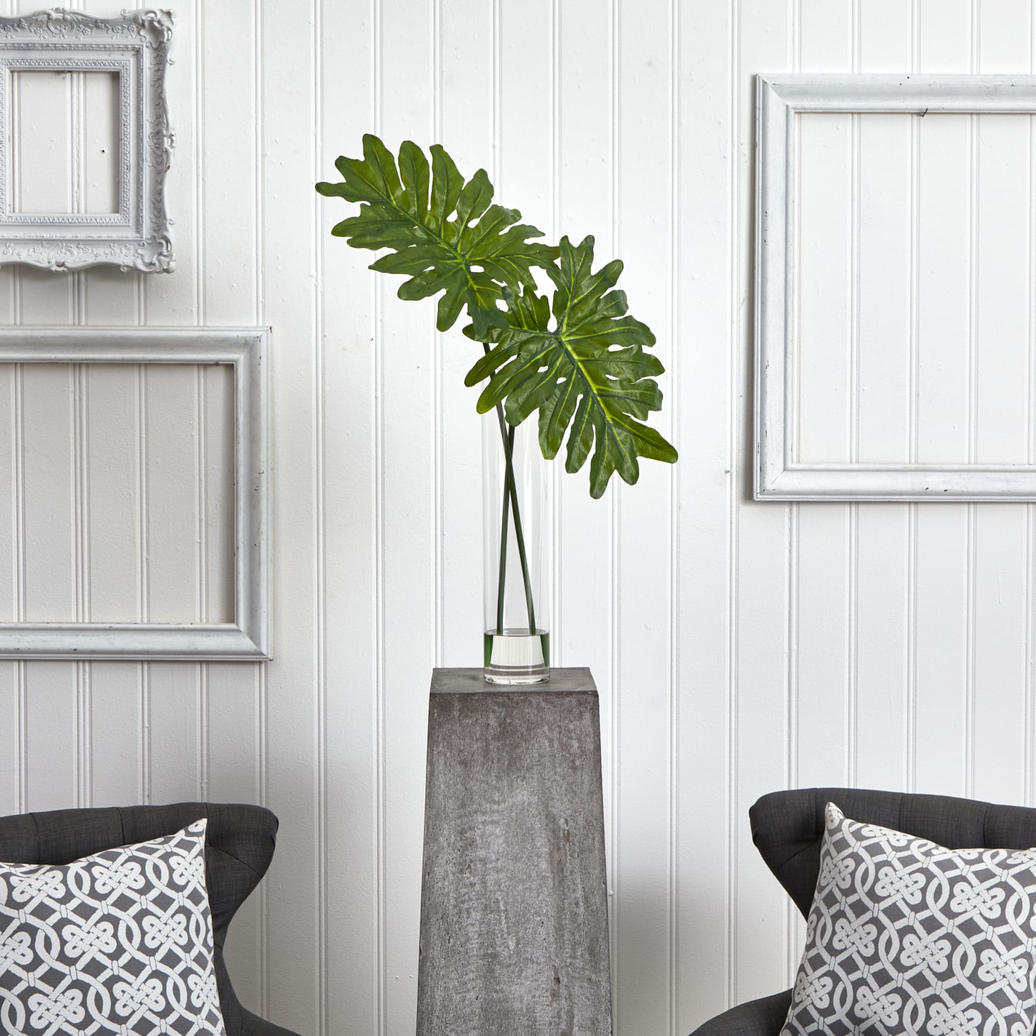 Nearly Natural Selloum 29inH Artificial Plant With Cylinder Glass Vase, 29inH x 27inW x 19-1/2inD, Green - Image 3
