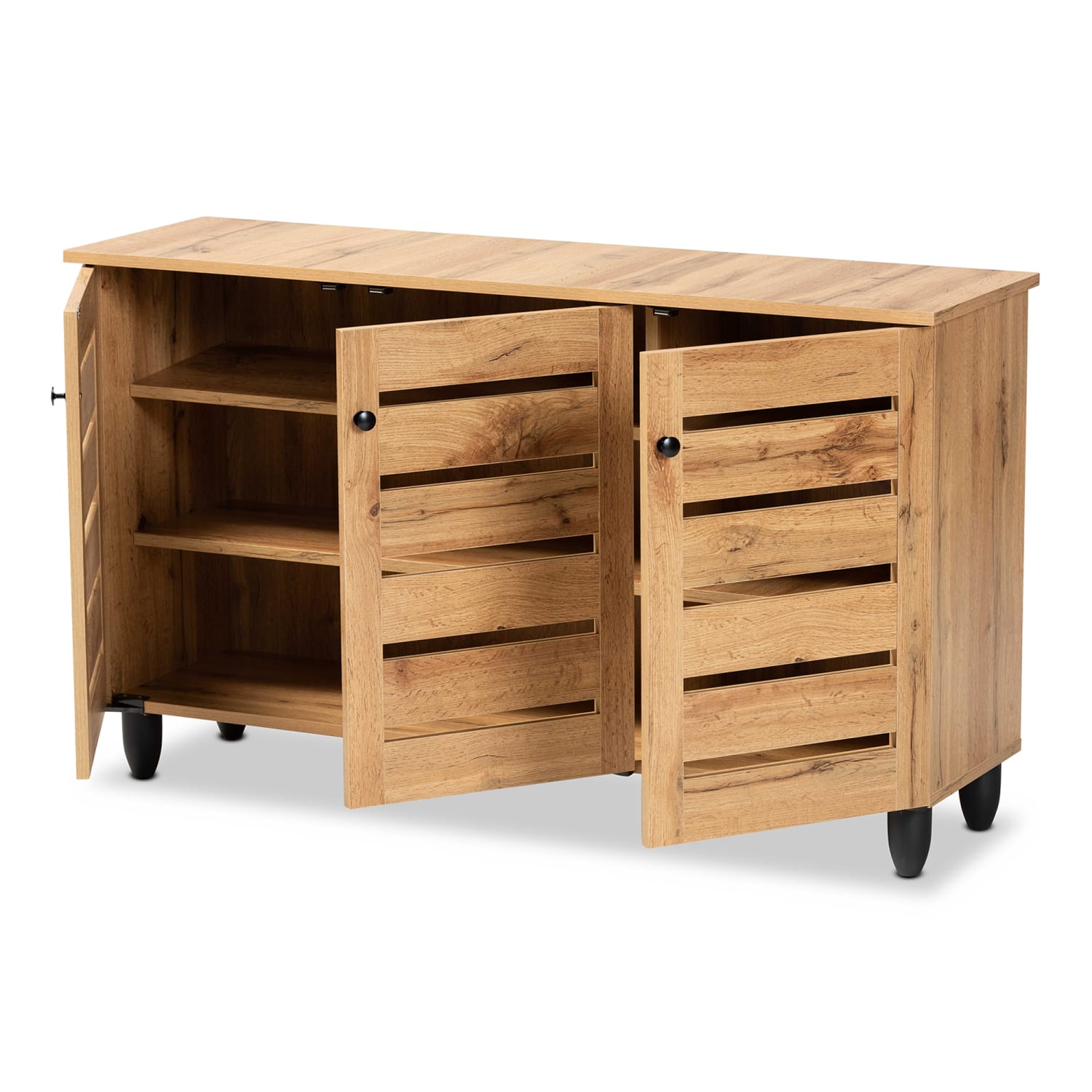 Baxton Studio Gisela 45inW 3-Door Shoe Storage Cabinet, Oak Brown - Image 3
