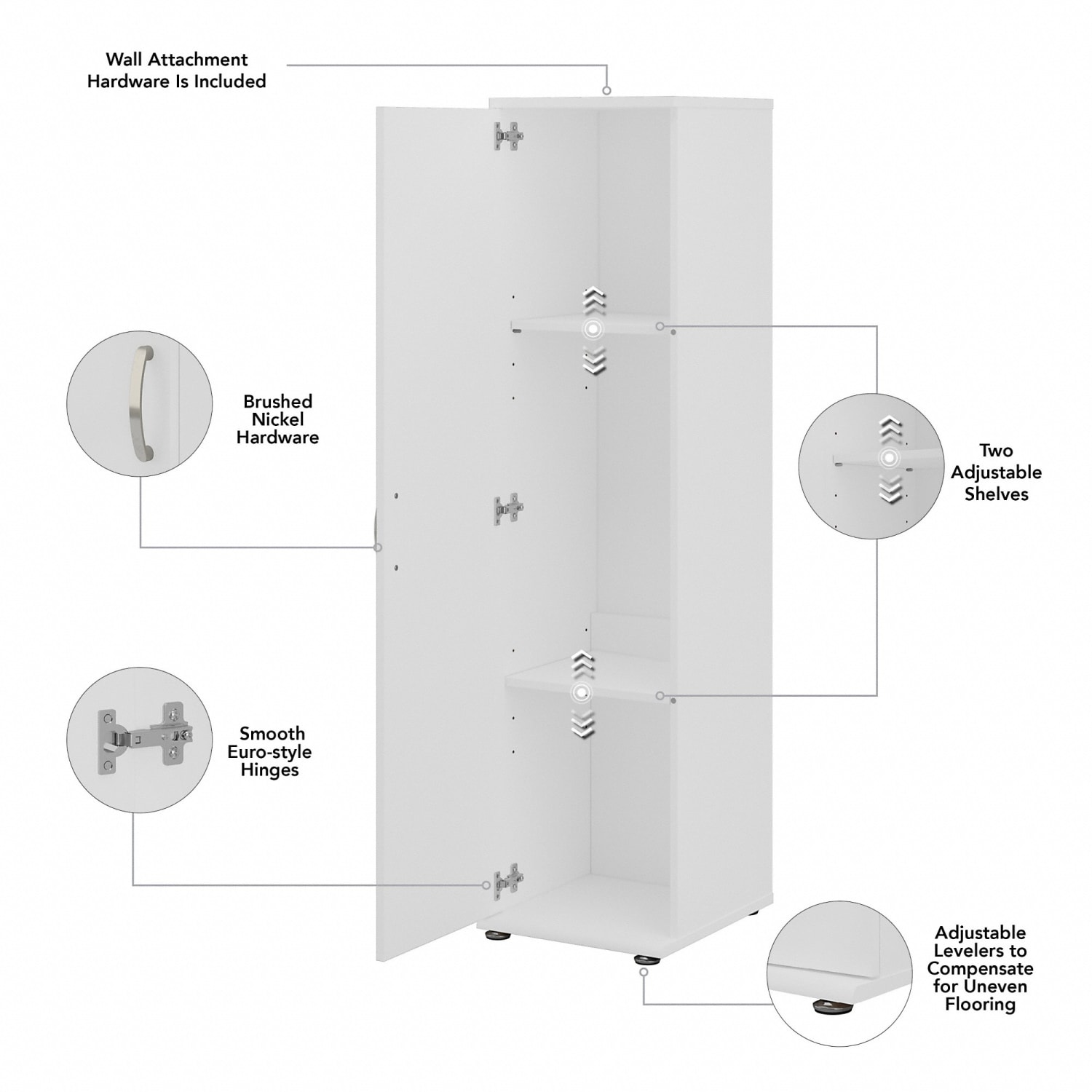 Bush Business Furniture Universal Tall Narrow Storage Cabinet With Door And Shelves, White, Standard Delivery - Image 4