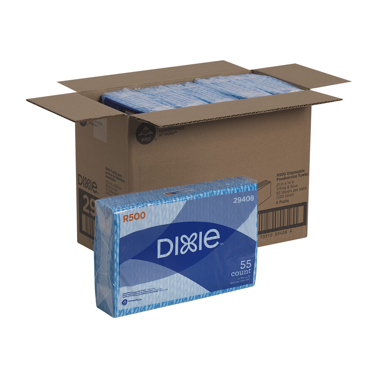 GP Pro Dixie R500 Disposable Food Service Towels, White/Blue, 55 Sheets Per Pack, Case Of 6 Packs - Image 4