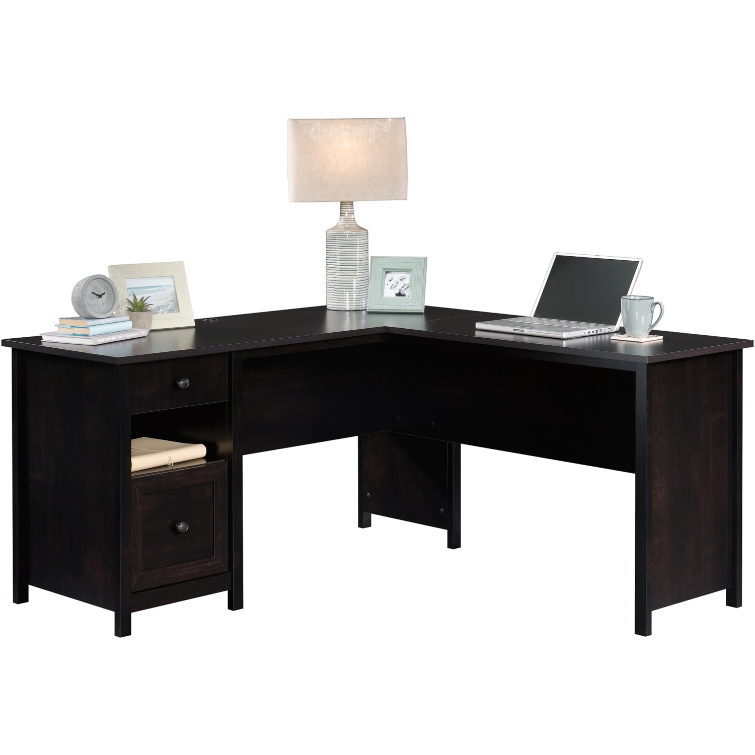 Sauder County Line 61inW L-Shaped Office Computer Desk With File Drawer, Estate Black - Image 3