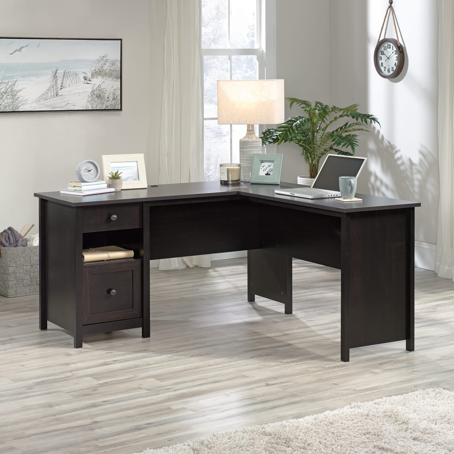 Sauder County Line 61inW L-Shaped Office Computer Desk With File Drawer, Estate Black - Image 4