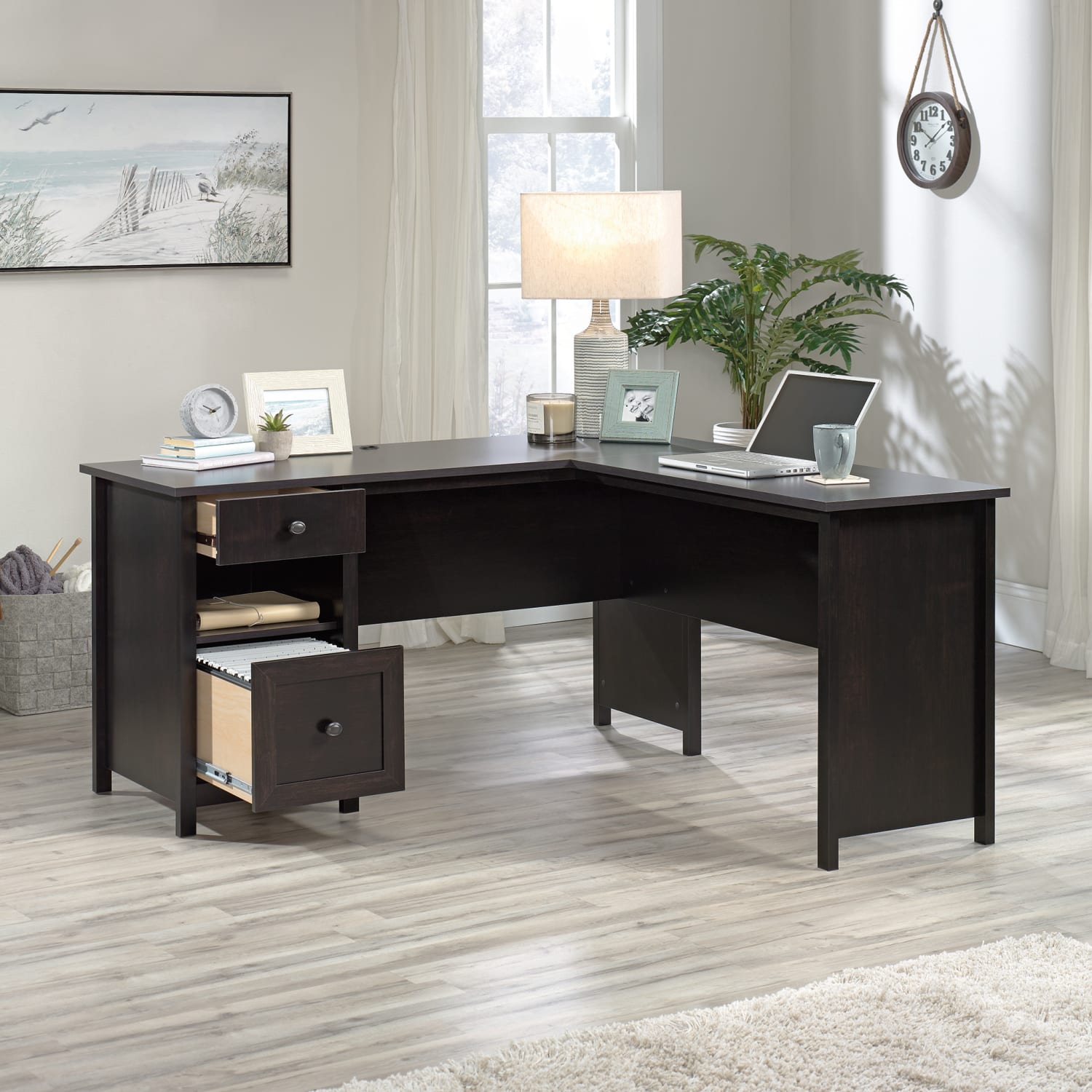 Sauder County Line 61inW L-Shaped Office Computer Desk With File Drawer, Estate Black - Image 5