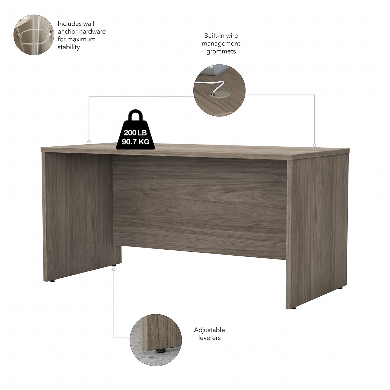 Bush Business Furniture Studio C 60inW Office Computer Desk With Mobile File Cabinet, Modern Hickory, Standard Delivery - Image 4
