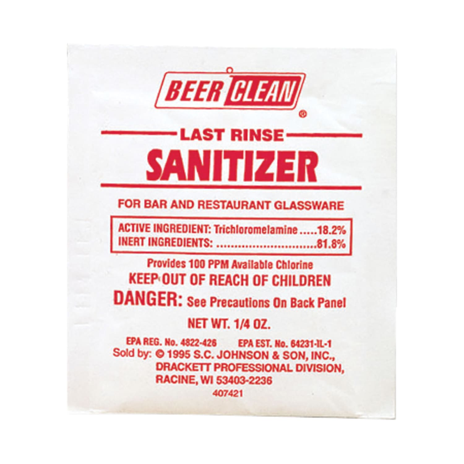 JohnsonDiversey Last Rinse Sanitizer, 0.25 Oz Bottle, Case Of 100