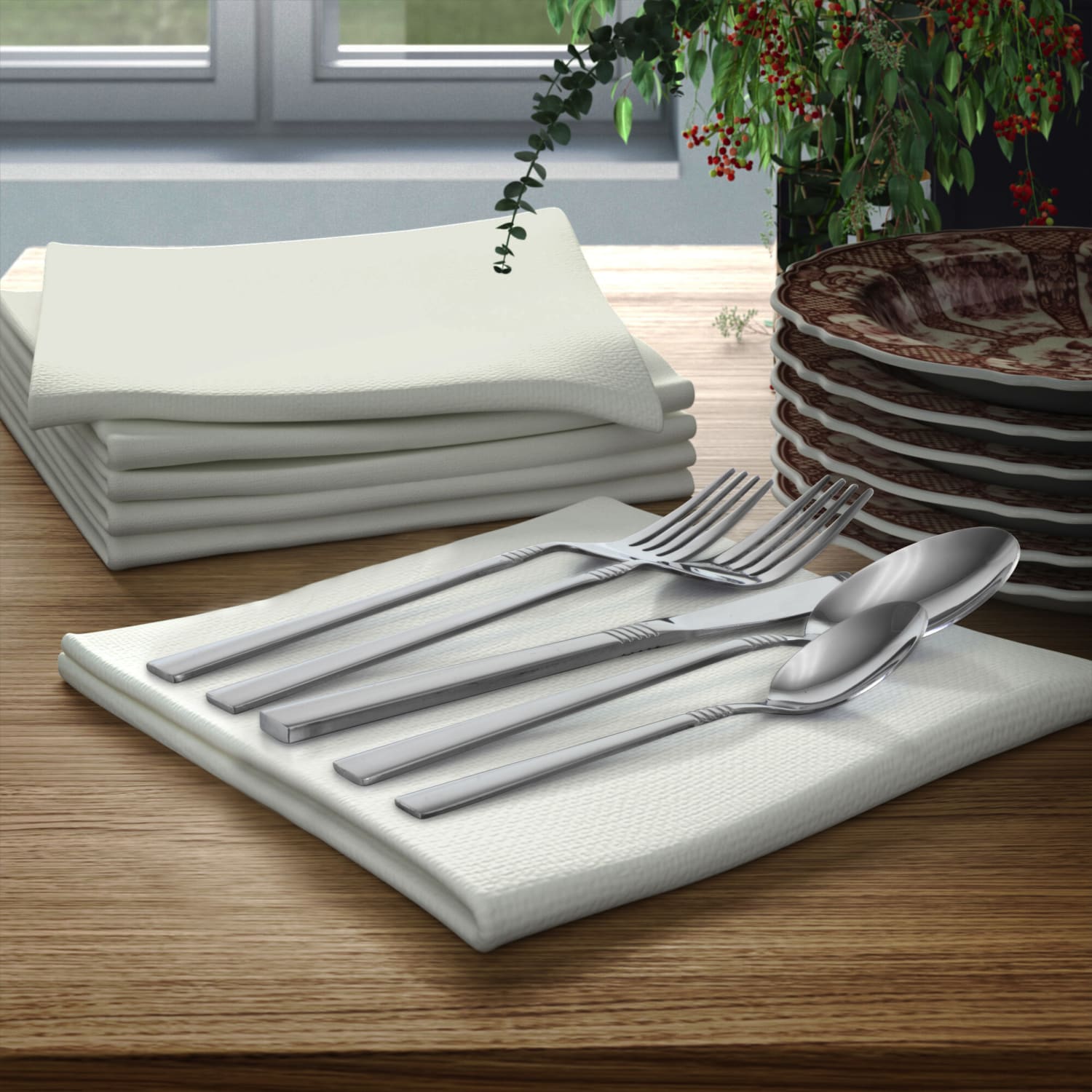 MegaChef Cravat 20-Piece Stainless-Steel Flatware Set, Silver - Image 4