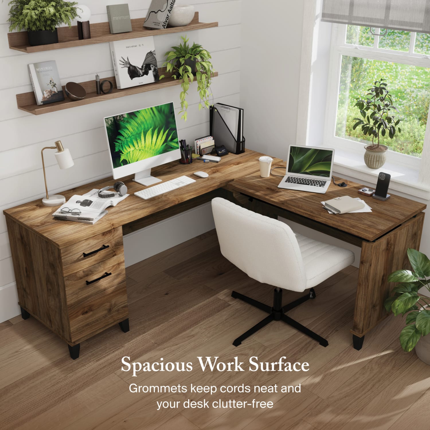 Bush Furniture Somerset 72inW 3-Position Sit-to-Stand L-Shaped Desk, Fresh Walnut, Standard Delivery - Image 6