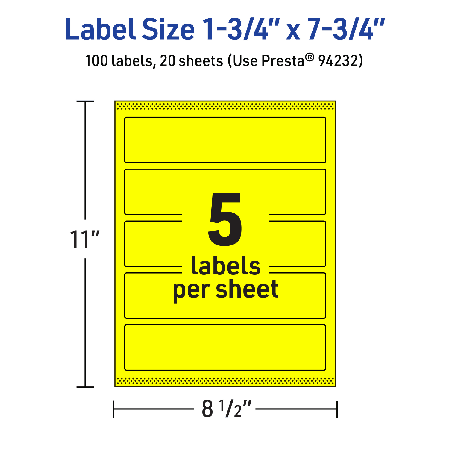 Avery Print-To-The-Edge Labels With Sure Feed Technology, 94232-NYP20, Rectangle, 1-3/4in x 7-3/4in, Matte Neon Yellow, Pack of 100 - Image 6