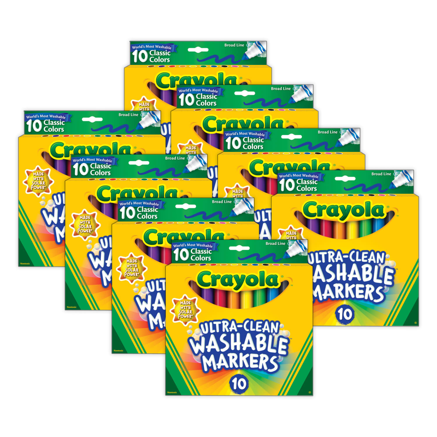 Crayola Ultra-Clean Markers, Broad Line, Classic Colors, 10 Per Pack, Set Of 8 Packs