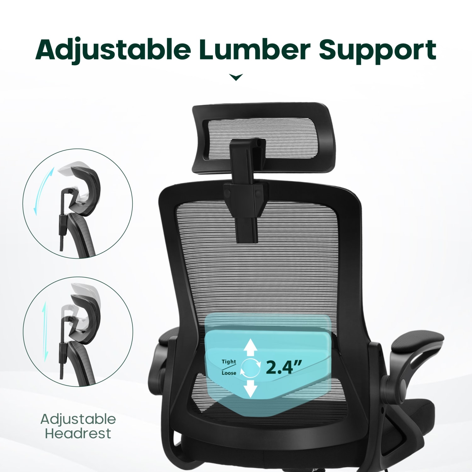 ALPHA HOME Ergonomic Mesh Mid-Back Office Task Chair With Adjustable Headrest, Black - Image 6