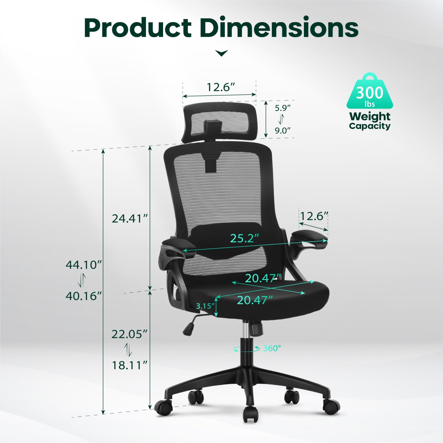 ALPHA HOME Ergonomic Mesh Mid-Back Office Task Chair With Adjustable Headrest, Black - Image 11