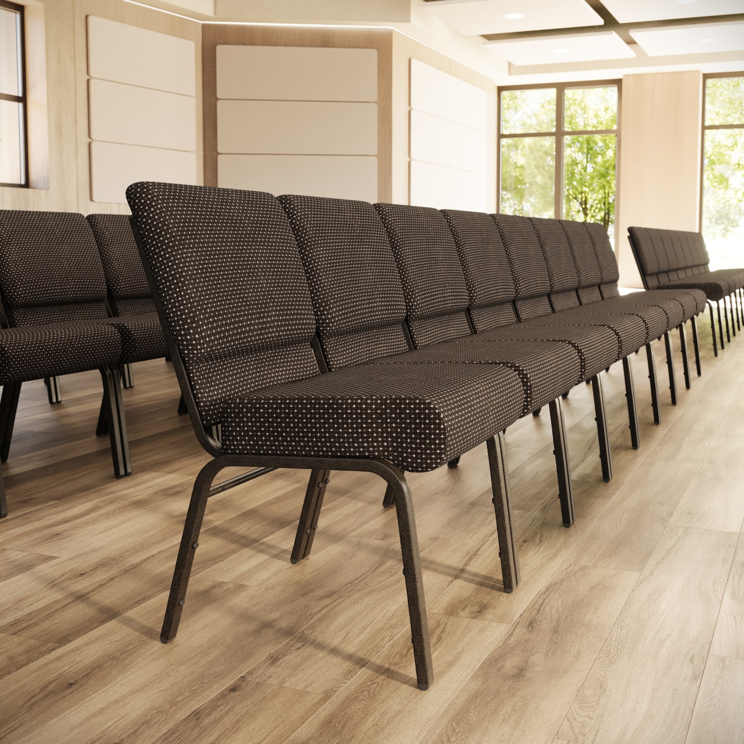 Flash Furniture HERCULES Series 21inW Stackable Church Chair BrownGoldvein PopularChairscom