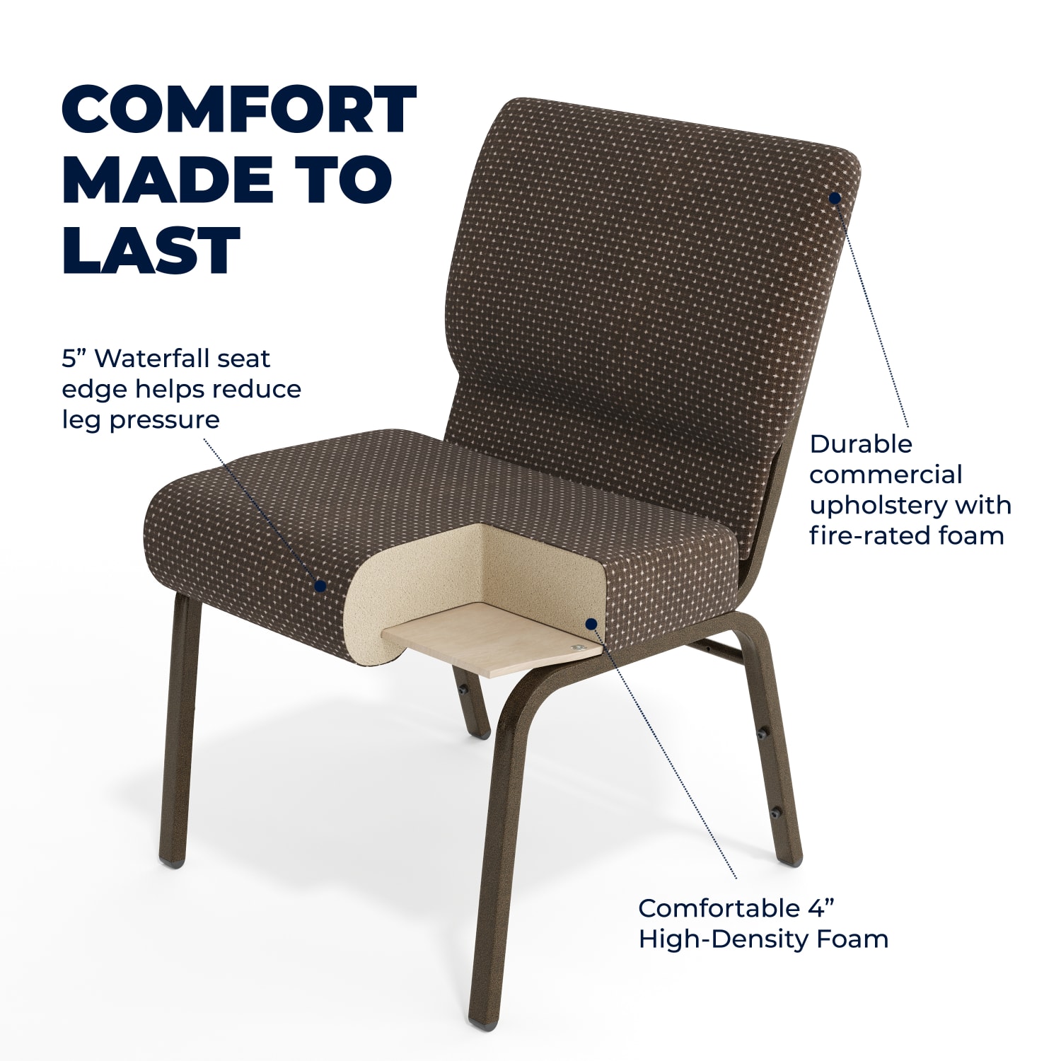 Flash Furniture HERCULES Series 21inW Stackable Church Chair BrownGoldvein PopularChairscom