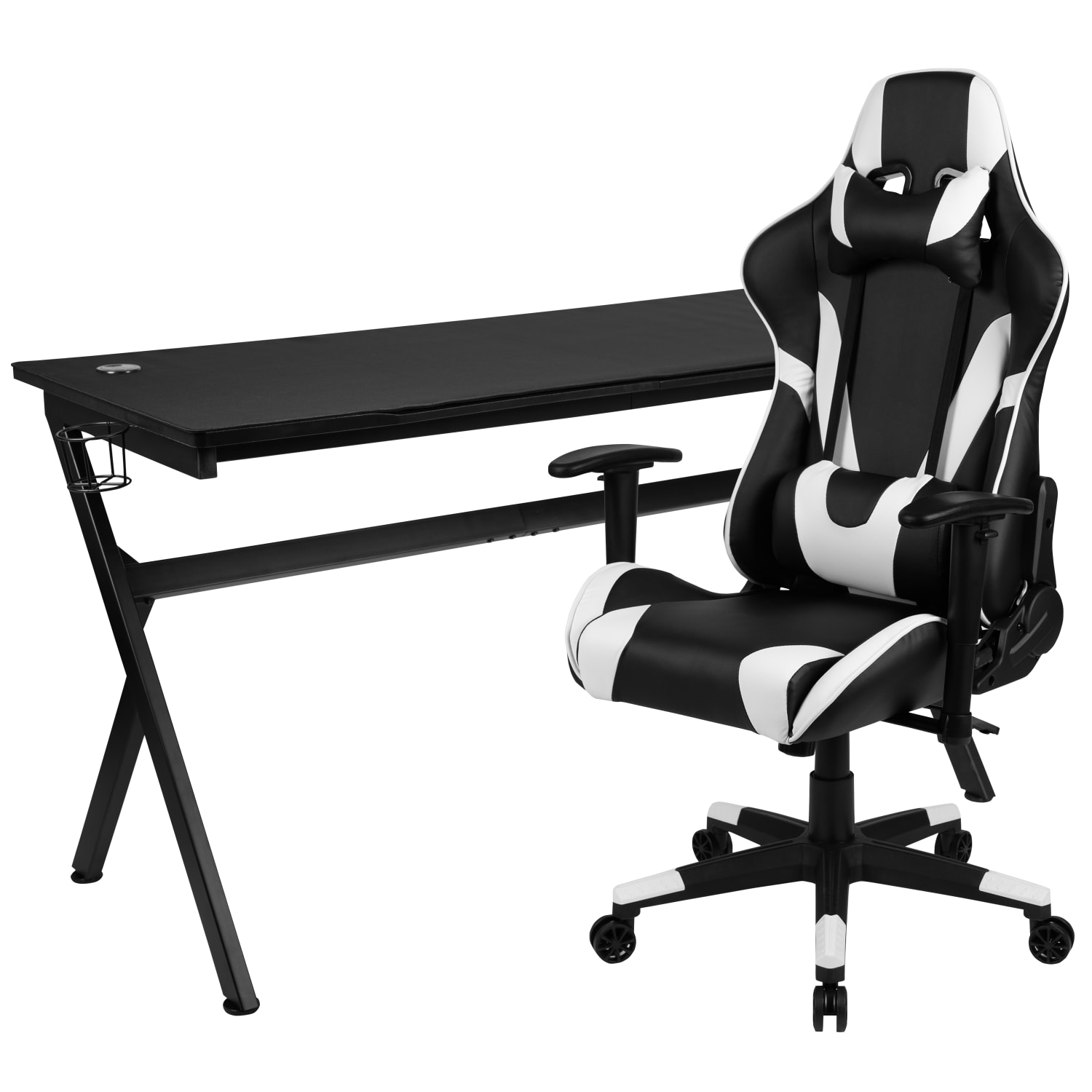 Flash Furniture Gaming Desk And Reclining Chair Set With Cup Holder, Headphone Hook & Removable Mouse Pad Top, Black - Image 3
