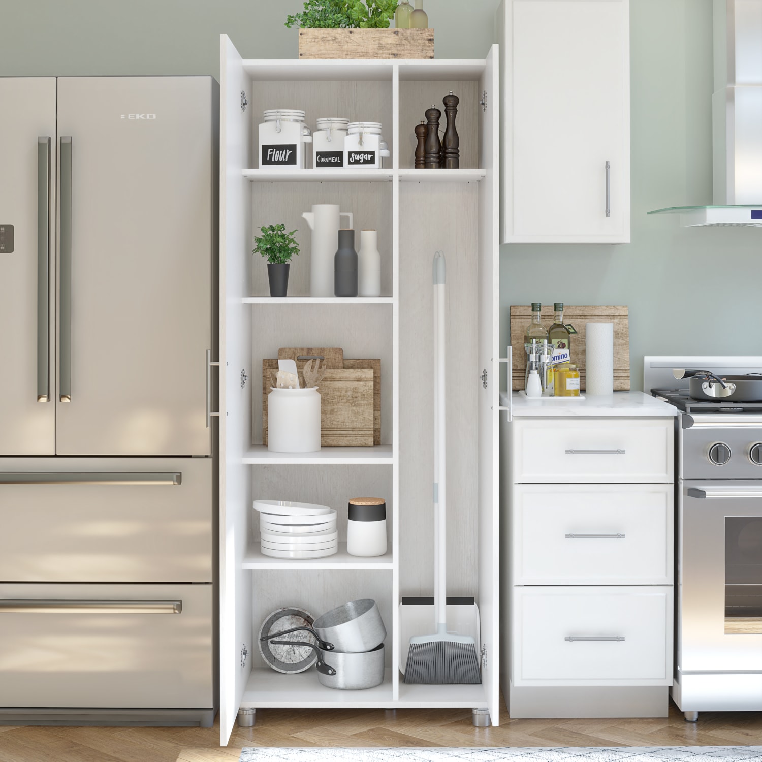 Ameriwood Home Camberly Tall Asymmetrical Cabinet, 74-5/16inH x 28-5/8inW x 15-7/16inD, Ivory - Image 5