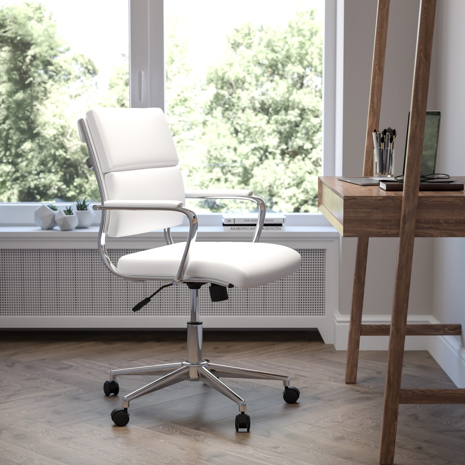 Flash Furniture LeatherSoft™ Faux Leather Mid-Back Contemporary Executive Office Chair, White