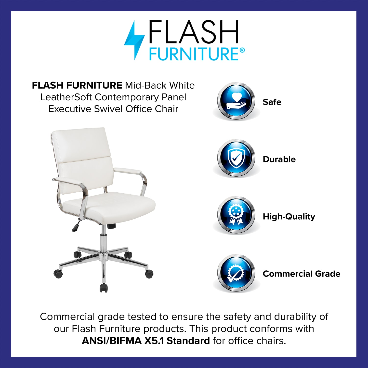 Flash Furniture LeatherSoft Faux Leather Mid-Back Contemporary Executive Office Chair, White - Image 5