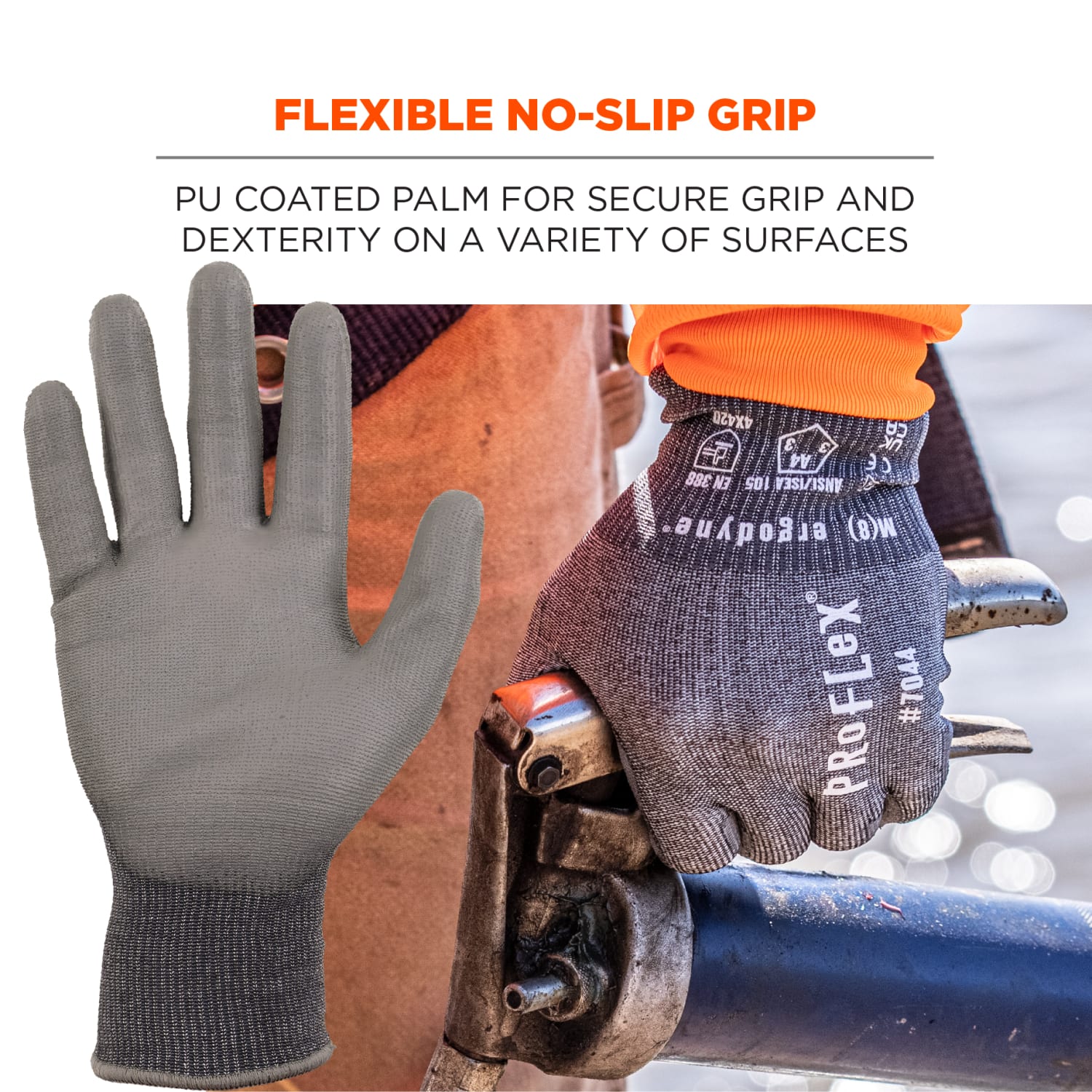 Ergodyne Proflex 7044 PU-Coated Cut-Resistant Gloves, Gray, Large - Image 5