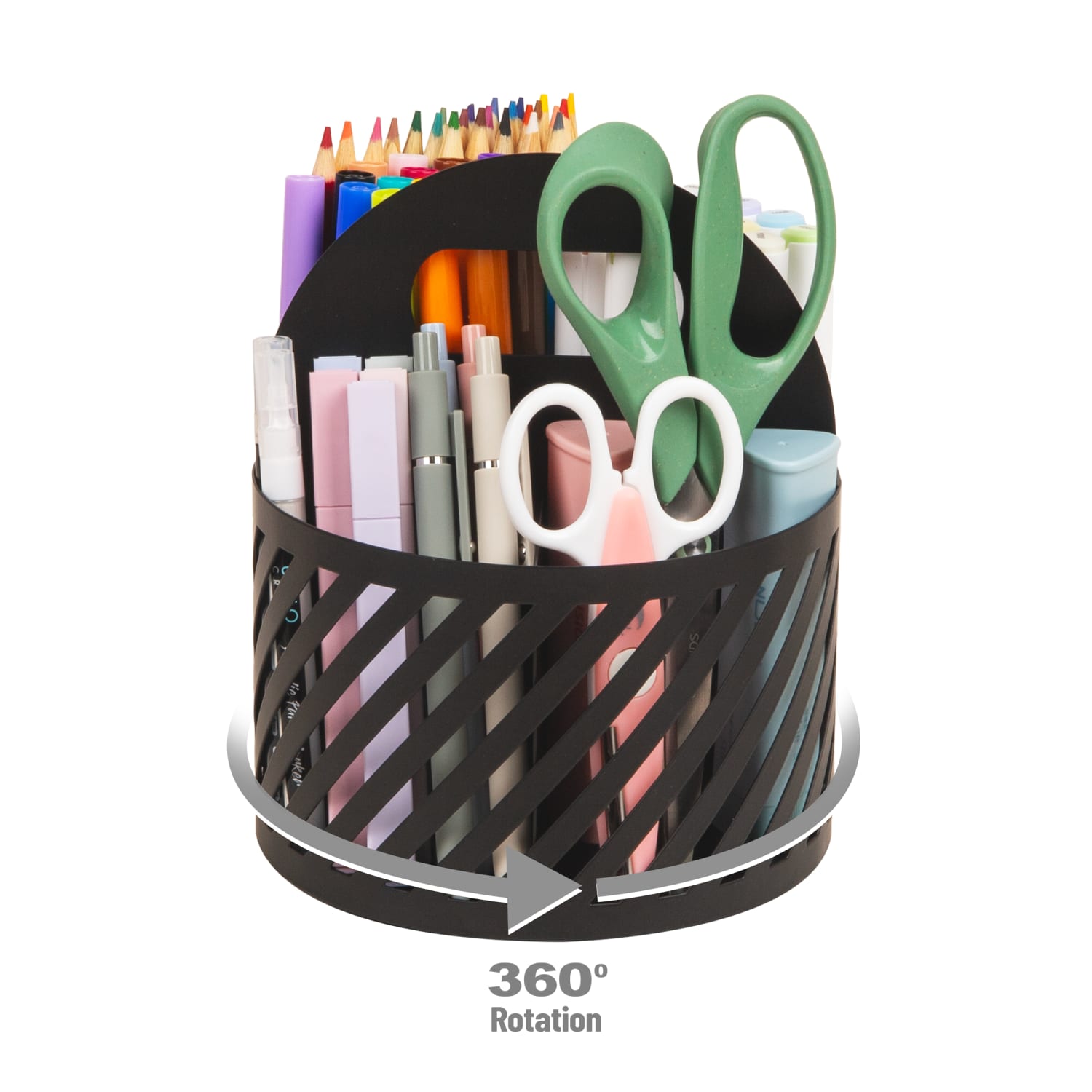 Mind Reader 4-Compartment Round Metal Desktop Carousel Organizer With Handle, 7-1/4inH x 6inW x 6inD, Black, Total Qty 1 - Image 3