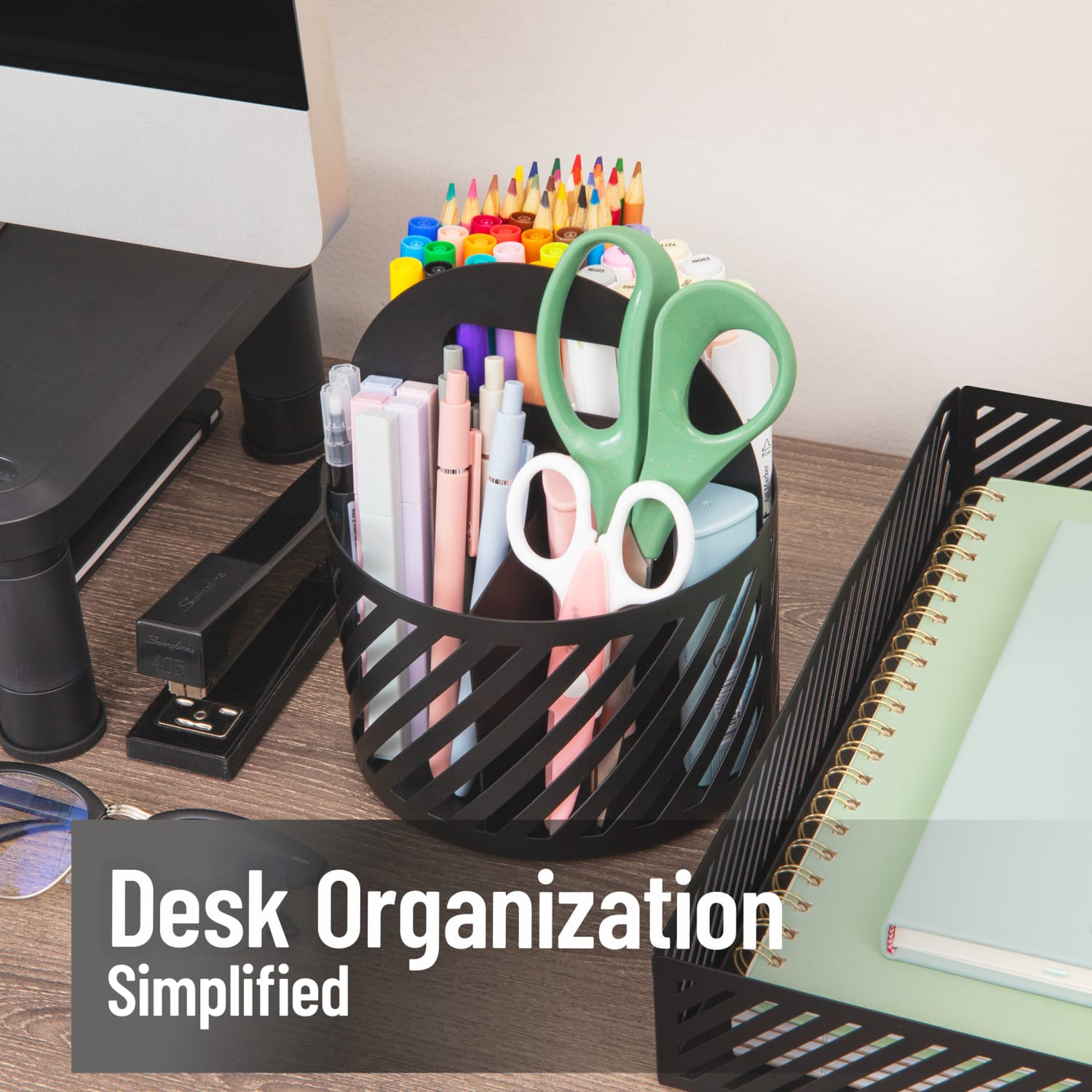 Mind Reader 4-Compartment Round Metal Desktop Carousel Organizer With Handle, 7-1/4inH x 6inW x 6inD, Black, Total Qty 1 - Image 4