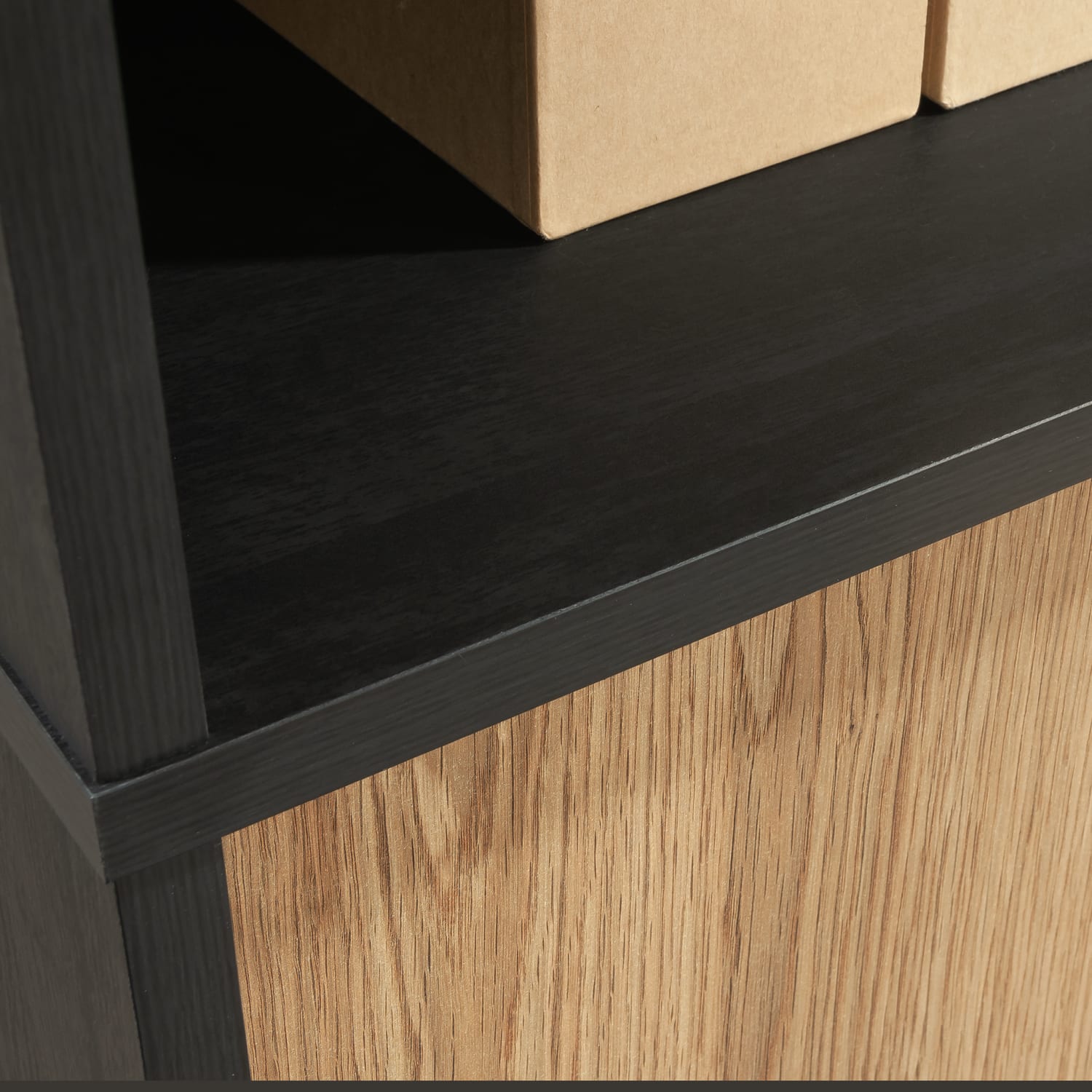 Sauder Acadia Way 70inH 5-Shelf Vertical Library Bookcase, Raven Oak/Timber Oak - Image 5