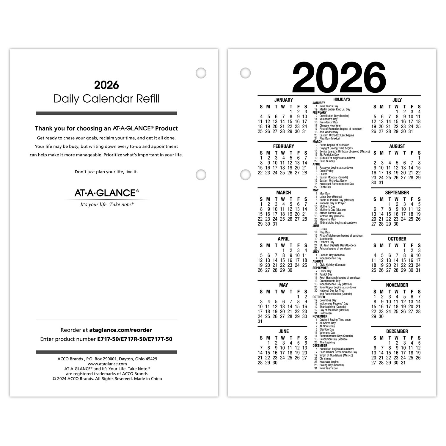 AT-A-GLANCE 2026 Daily Loose-Leaf Desk Calendar Refill, Standard, 3 1/2in x 6in - Image 3