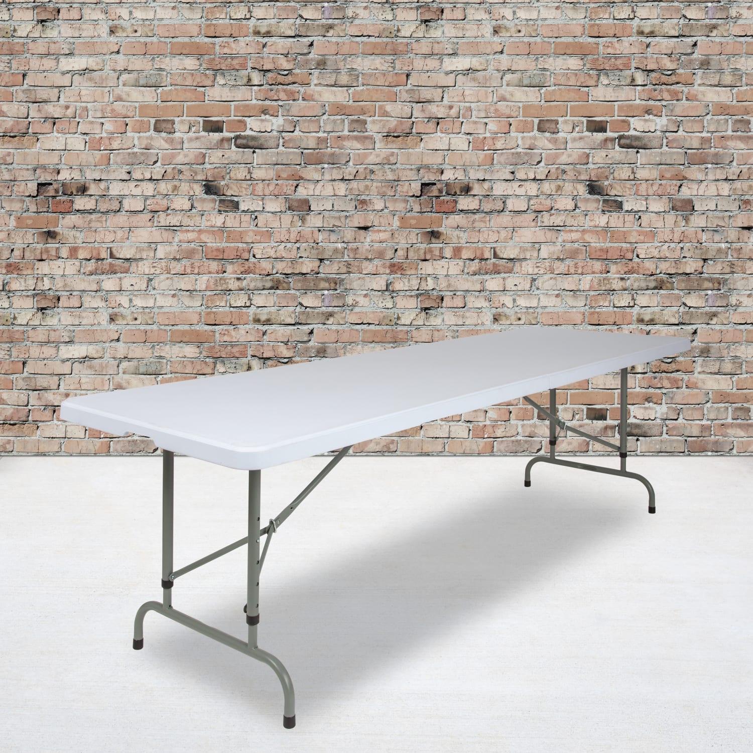 Flash Furniture Adjustable Plastic Folding Table, 34inH x 29inW x 96inD, Granite White/Gray