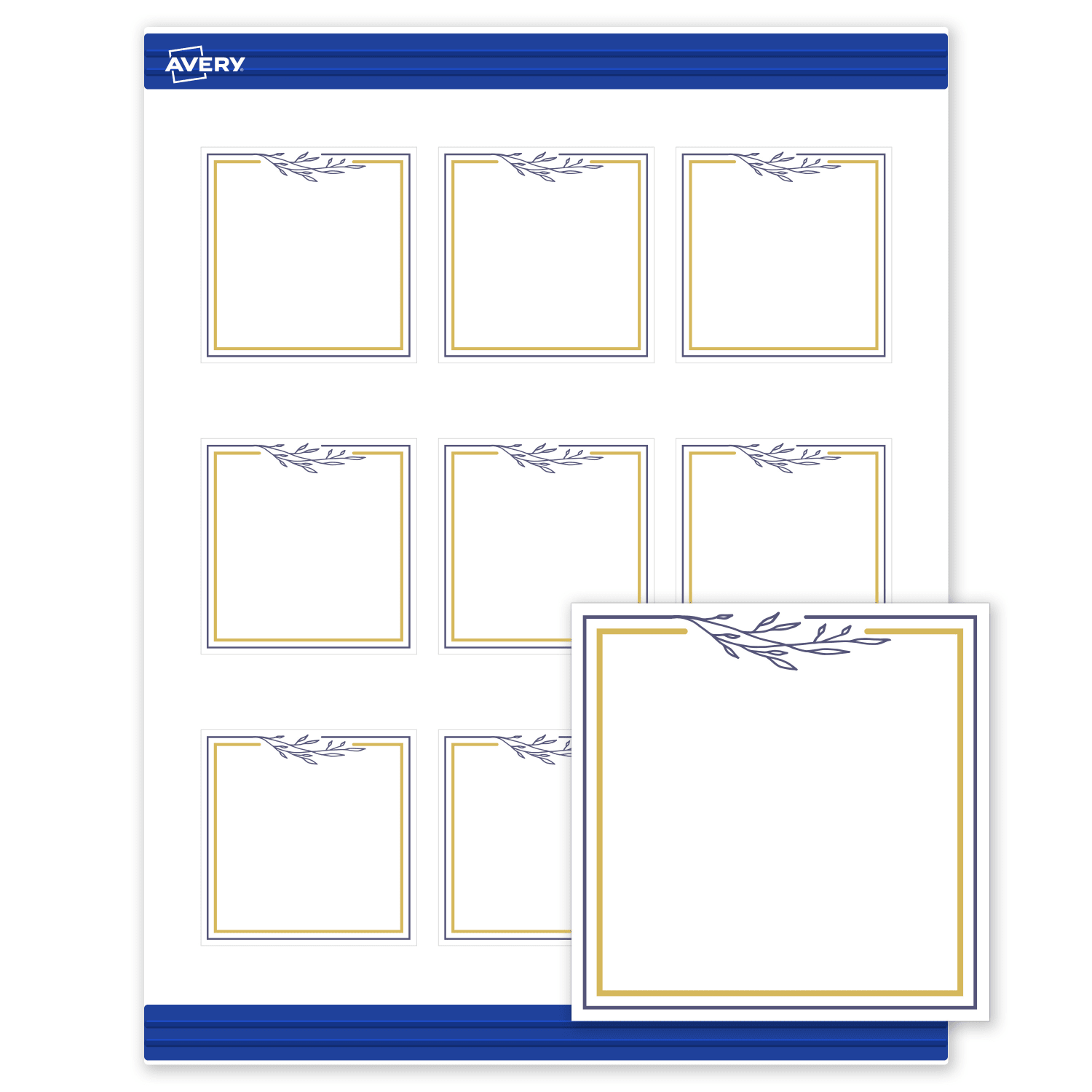Avery Printable Cards With Sure Feed Technology, 2-1/2in x 2-1/2in, Matte White With Floral Gold/Navy Border, Pack Of 90 - Image 3
