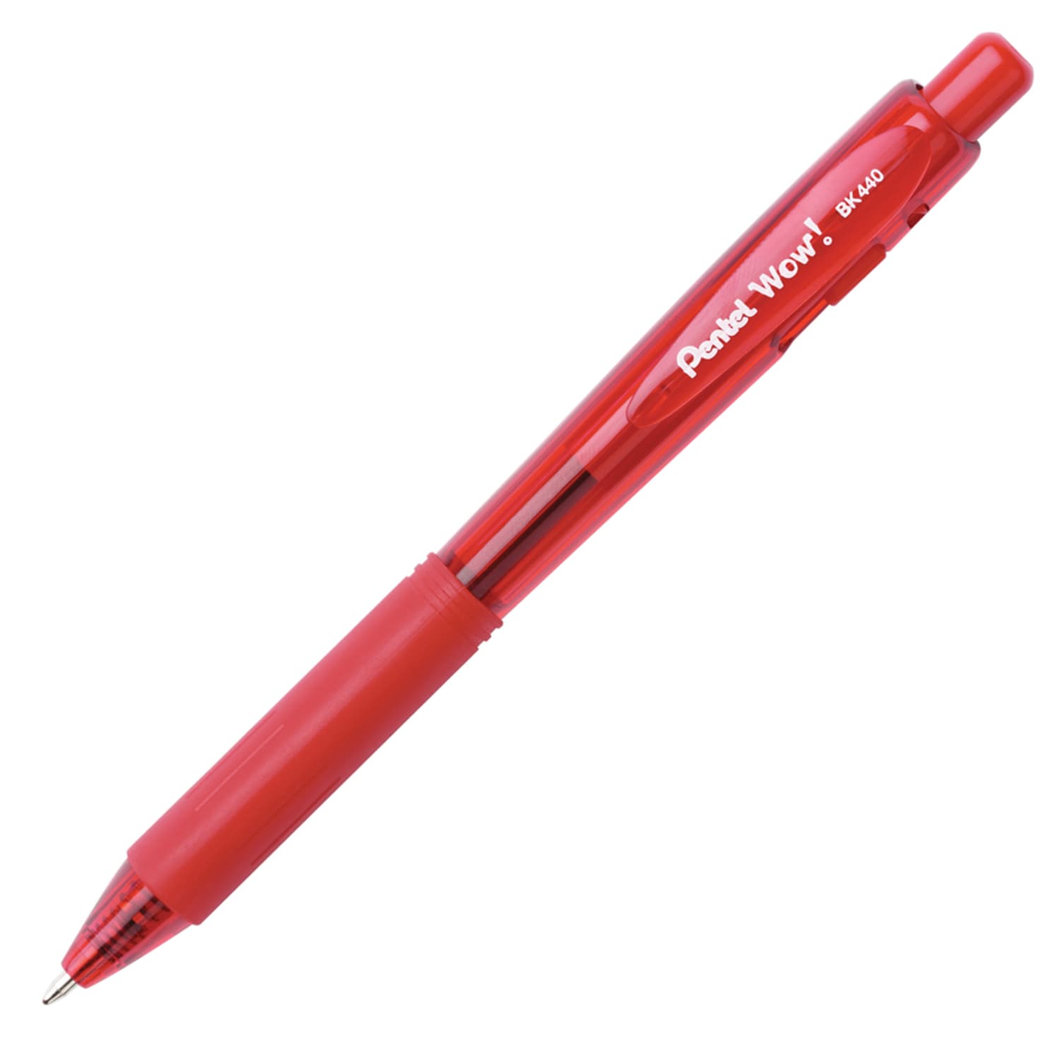 Pentel WOW! Retractable Ballpoint Pens, Medium Point, 1.0 mm, Transparent Red Barrels, Red Ink, Pack Of 12 - Image 3