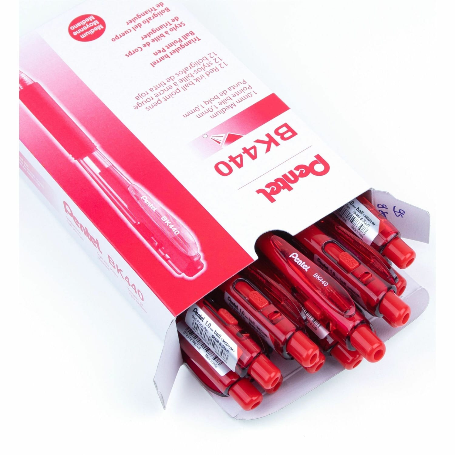 Pentel WOW! Retractable Ballpoint Pens, Medium Point, 1.0 mm, Transparent Red Barrels, Red Ink, Pack Of 12 - Image 4