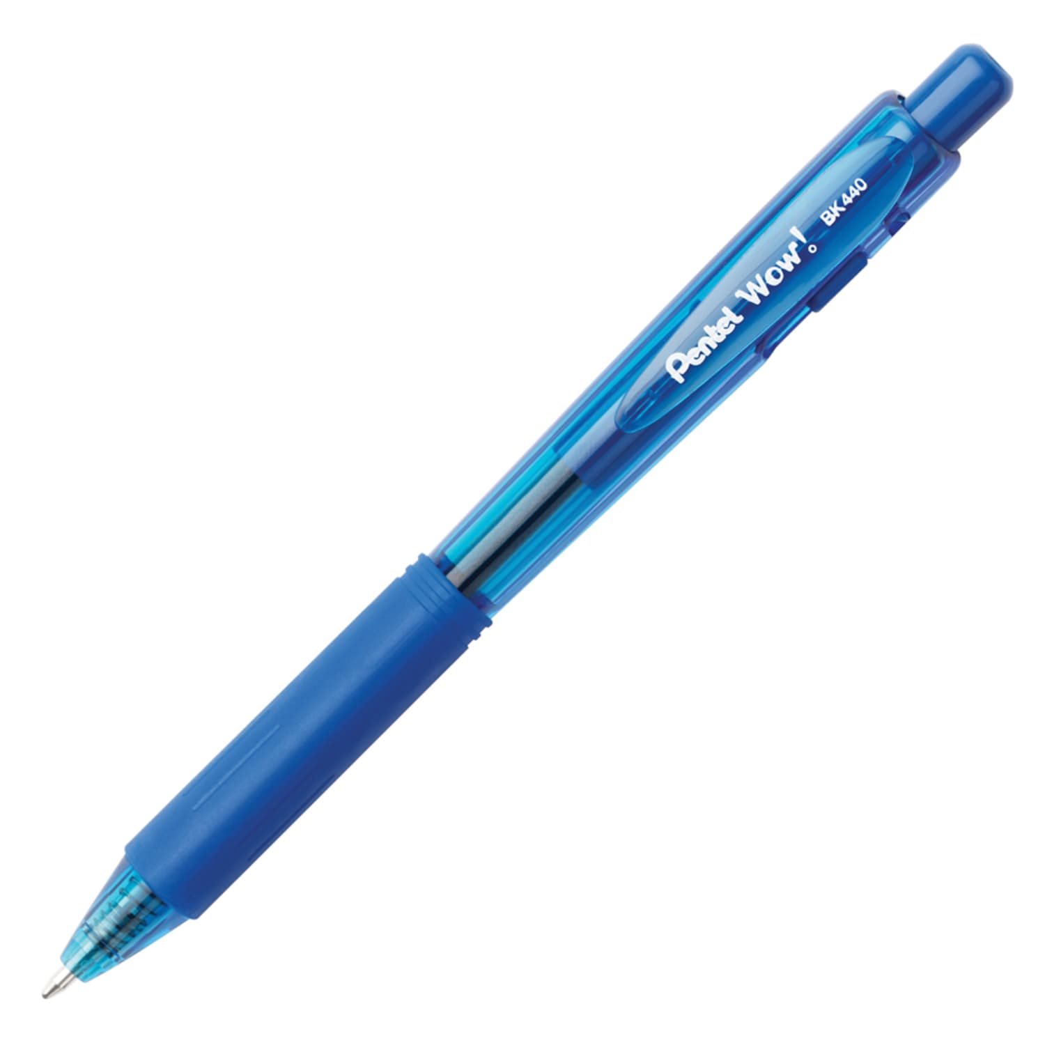 Pentel WOW! Retractable Ballpoint Pens, Medium Point, 1.0 mm, Transparent Blue Barrels, Blue Ink, Pack Of 12 - Image 3