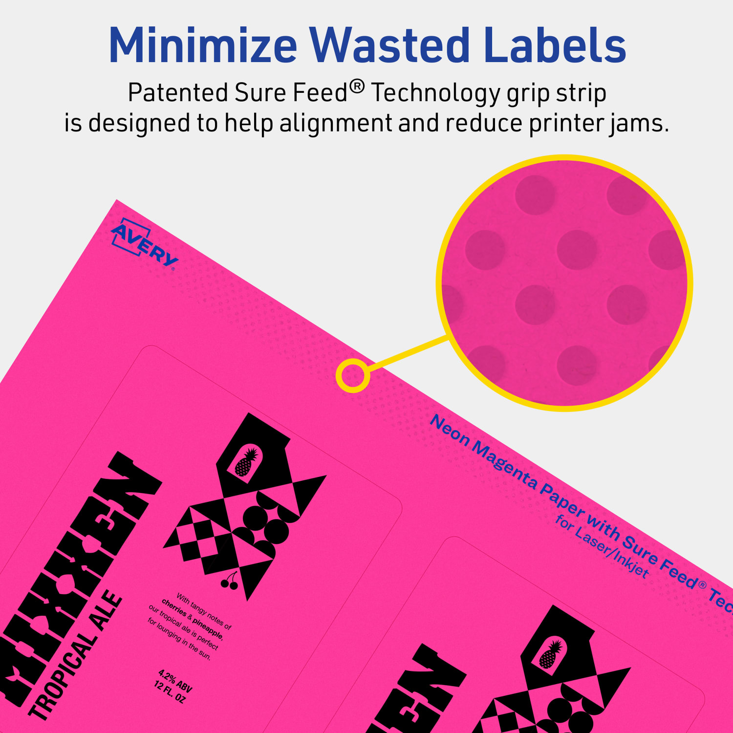 Avery Print-To-The-Edge Labels With Sure Feed Technology, 94252-NMP40, Rectangle, 4in x 3in, Matte Neon Magenta, Pack of 160 - Image 5