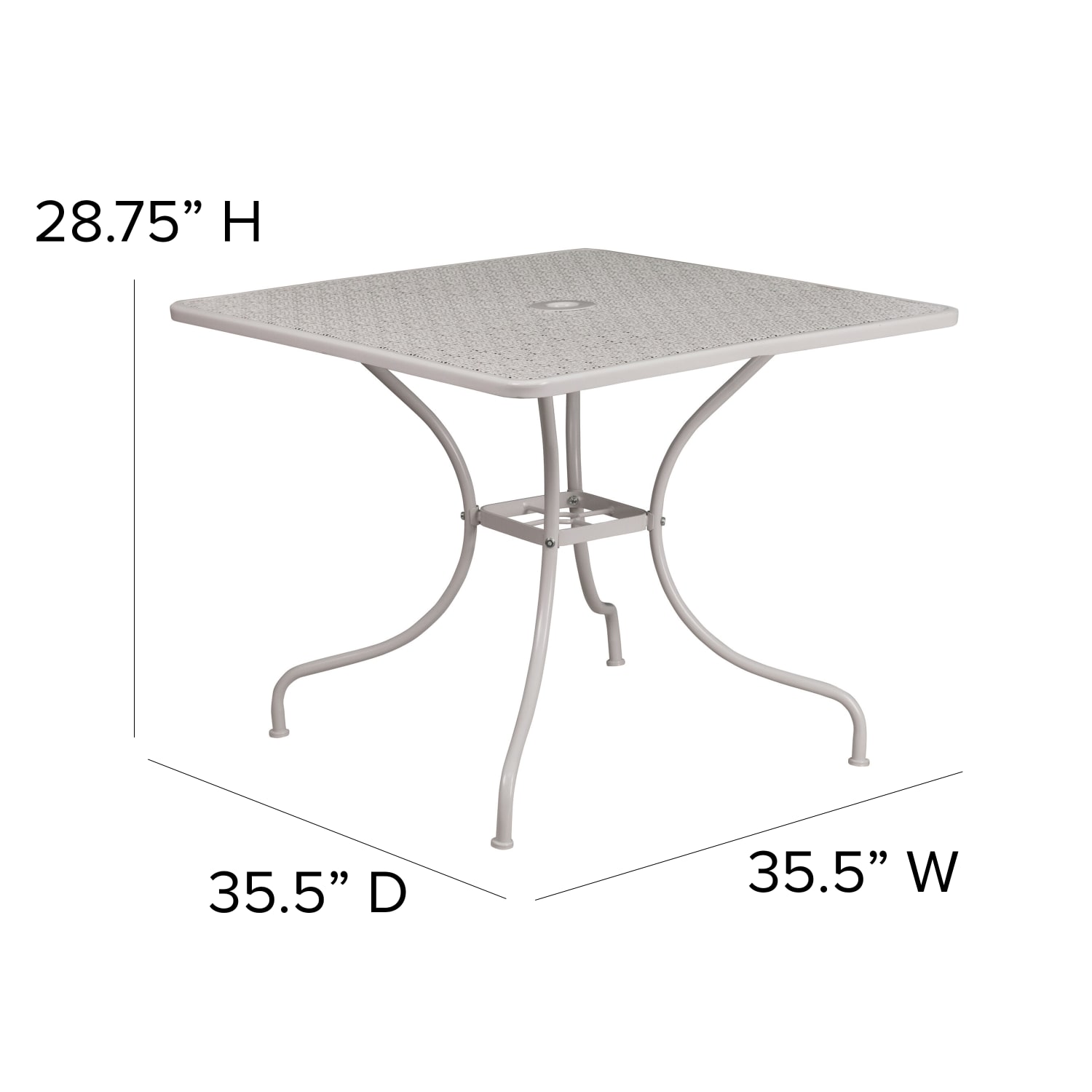 Flash Furniture Oia Commercial Grade 35-1/2in Square Indoor-Outdoor Steel Patio Table With Umbrella Hole, 28-3/4inH x 35-1/2inW x 35-1/2inD, Light Gray - Image 5