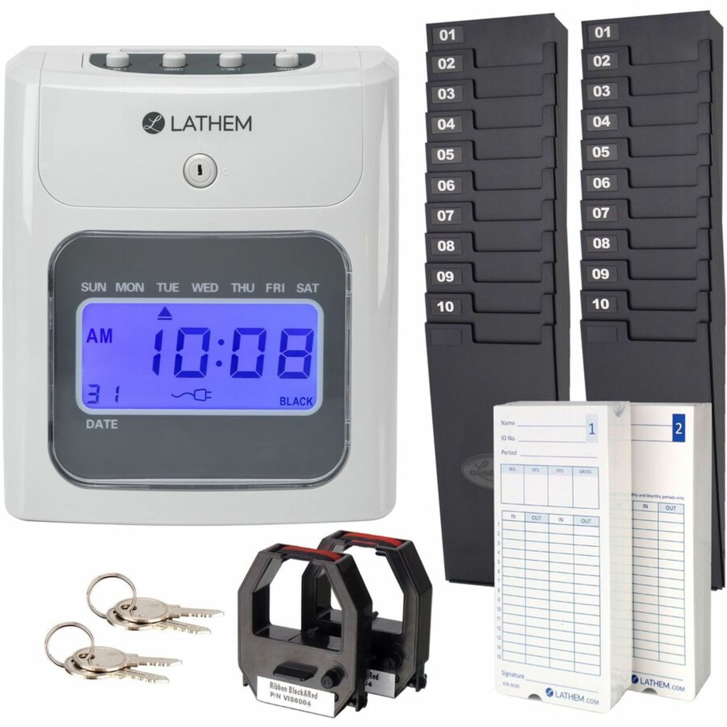 Lathem 400E Top Feed Electronic Time Clock Kit - Card Punch/Stamp - Month, Date, Week, Time, Bi-weekly, Semi-monthly, Month Record Time - Image 6